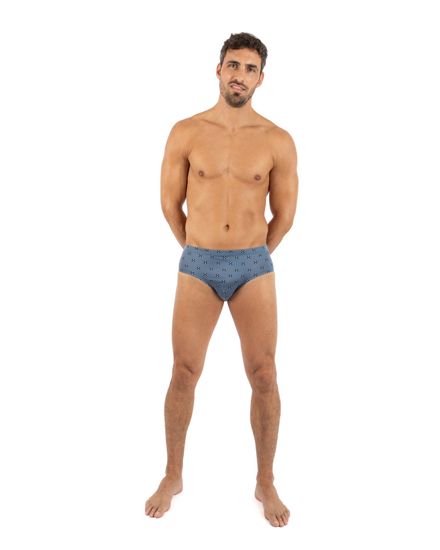 Pack of 2 closed High waisted Briefs in navy and burgundy Printed Mercerized Cotton I107.2