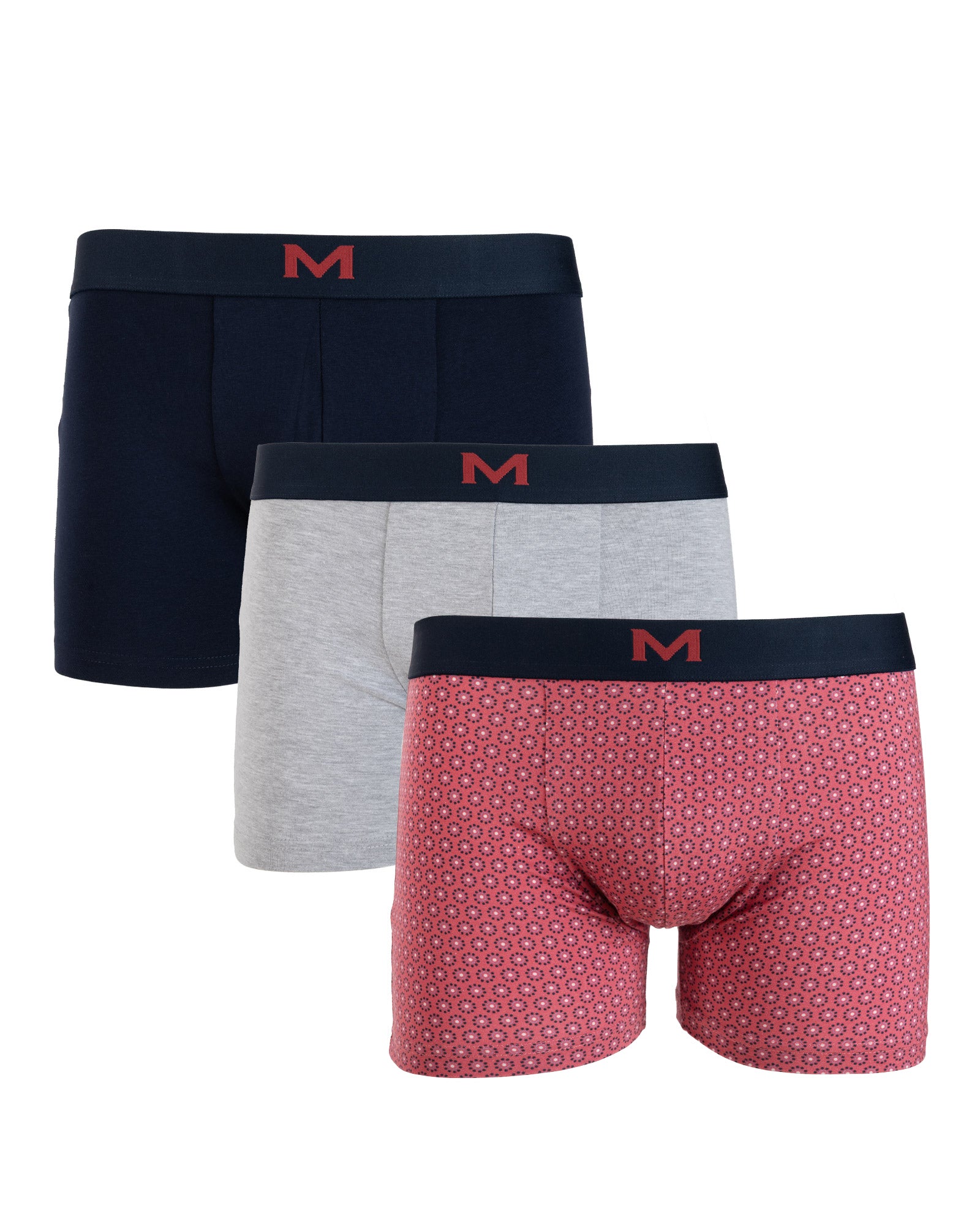 3-pack boxershorts met indigoranje opdruk van biologisch katoen Stretch I205.3