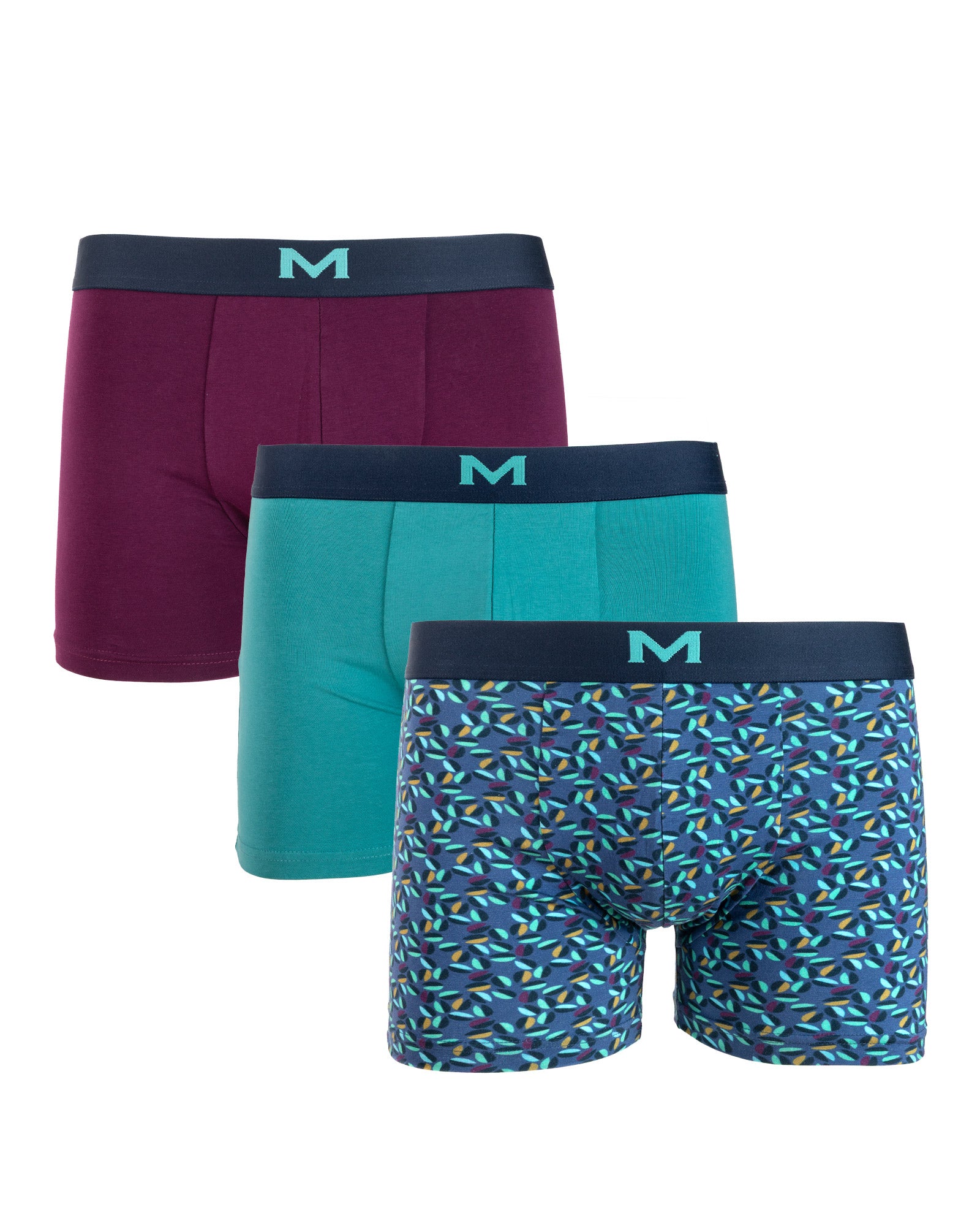 3-pack boxershorts met indigoranje opdruk van biologisch katoen Stretch I205.3