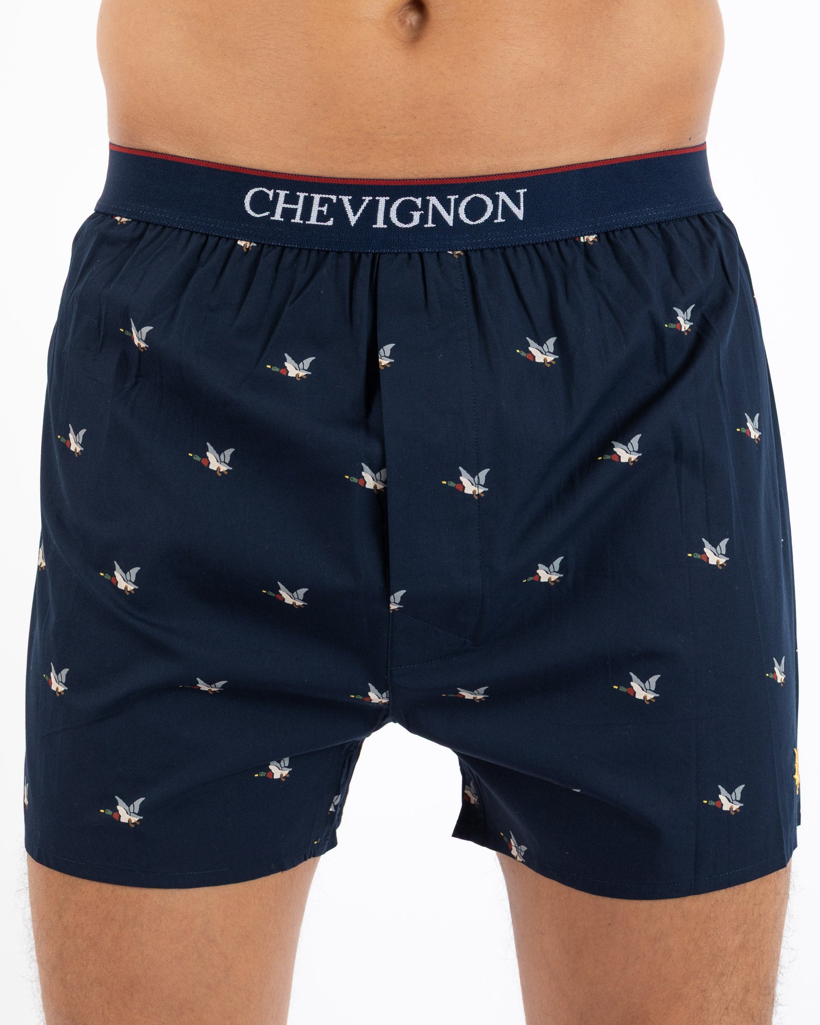 Marineblauwe boxershorts met ingebouwde slip van puur katoenen poplin met microstippen. H365