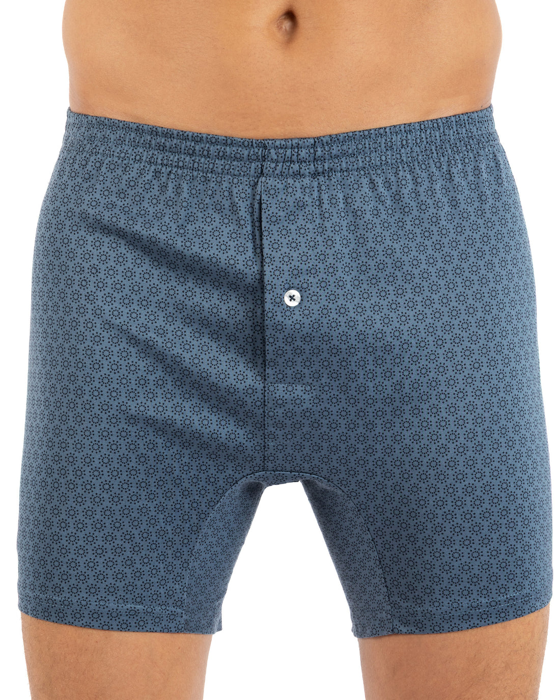 Loose-fitting boxer shorts in printed mercerized cotton jersey, NAVY I321