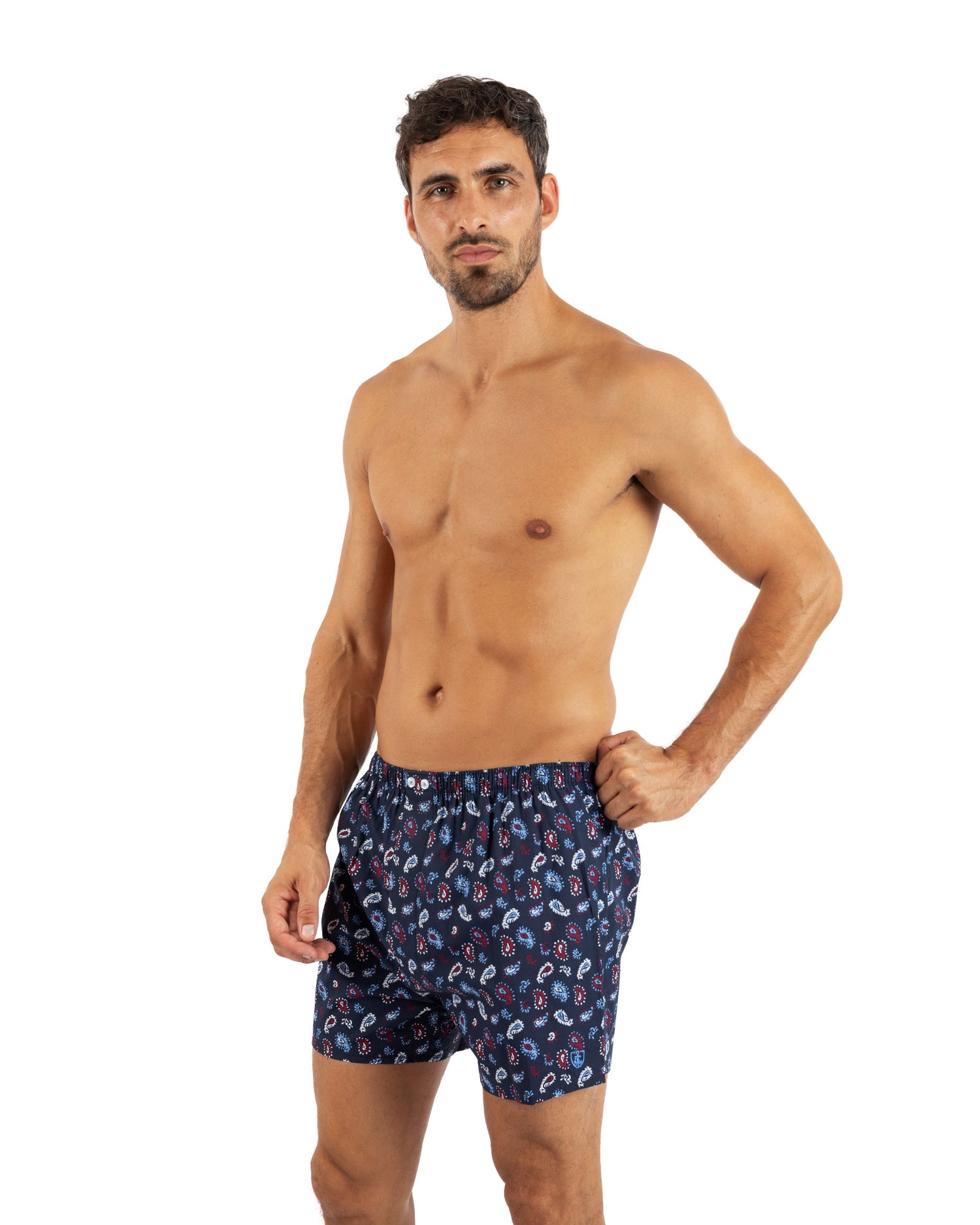 Set van 2 bedrukte en gestreepte popeline boxershorts van zuiver gekamd katoen I323.2