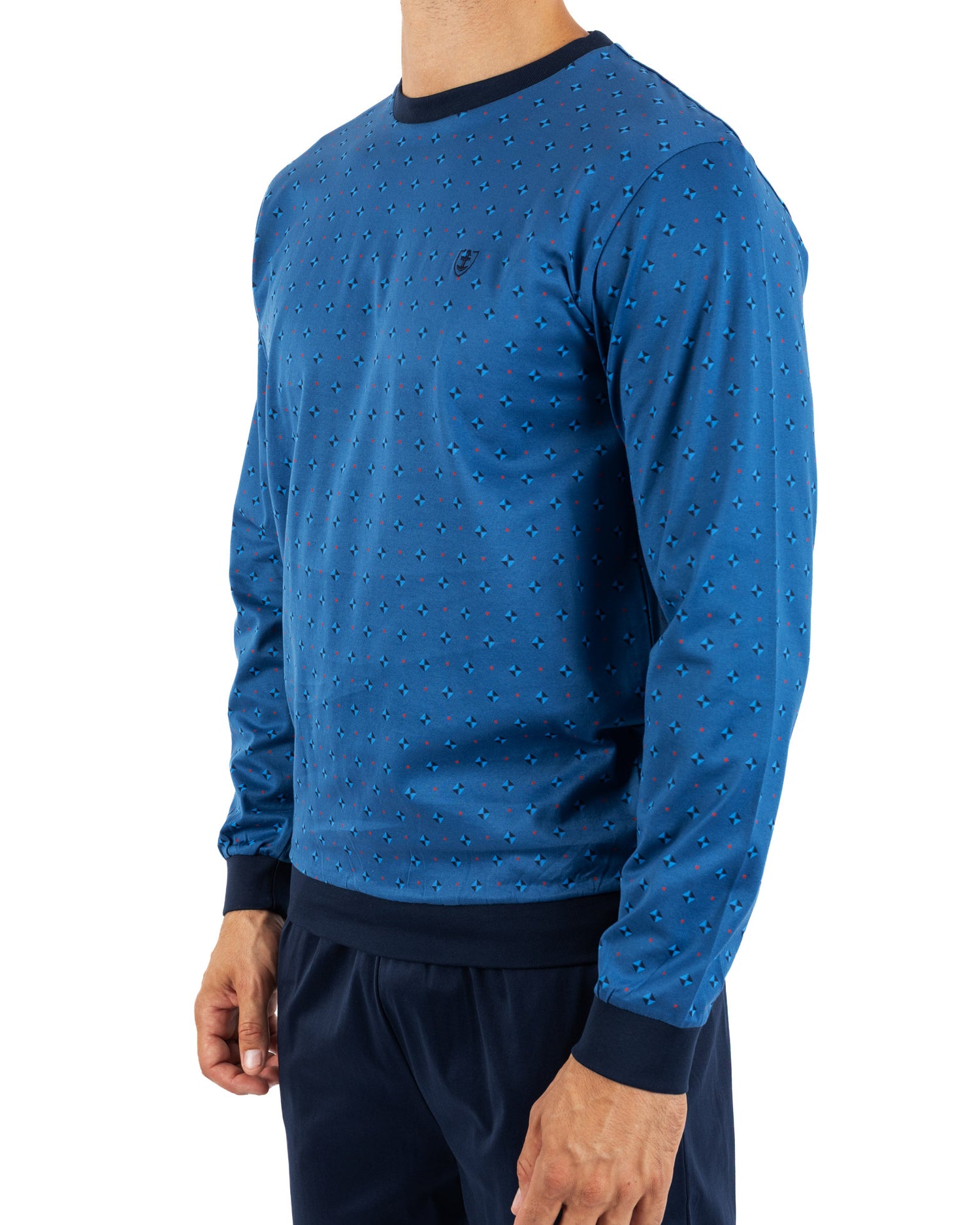 Pyjama long Jogging en Jersey de Coton Mercerisé Imprimé Bleu J461