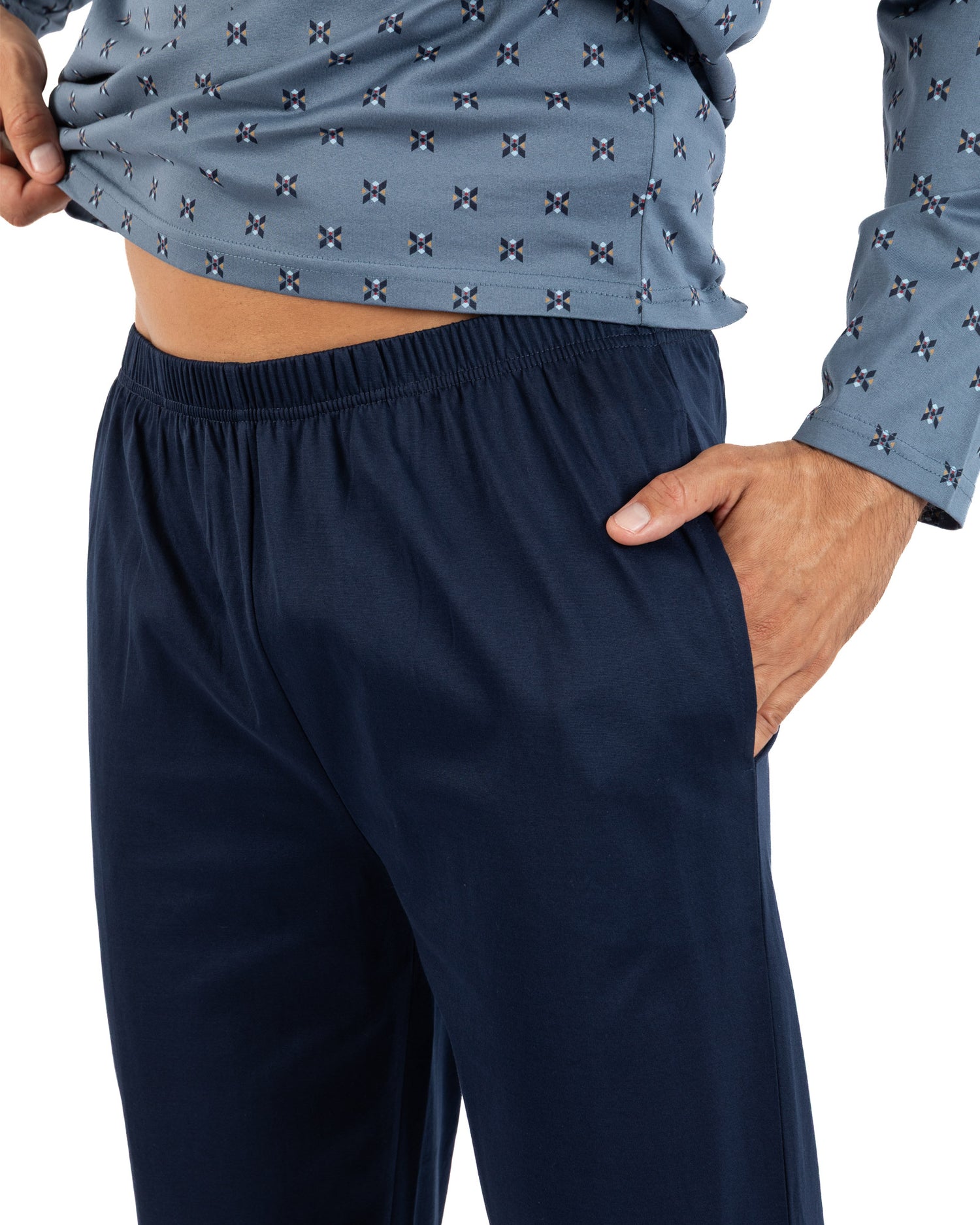 Pyjama met lange V-hals in gemerceriseerd katoen Jersey met print I468