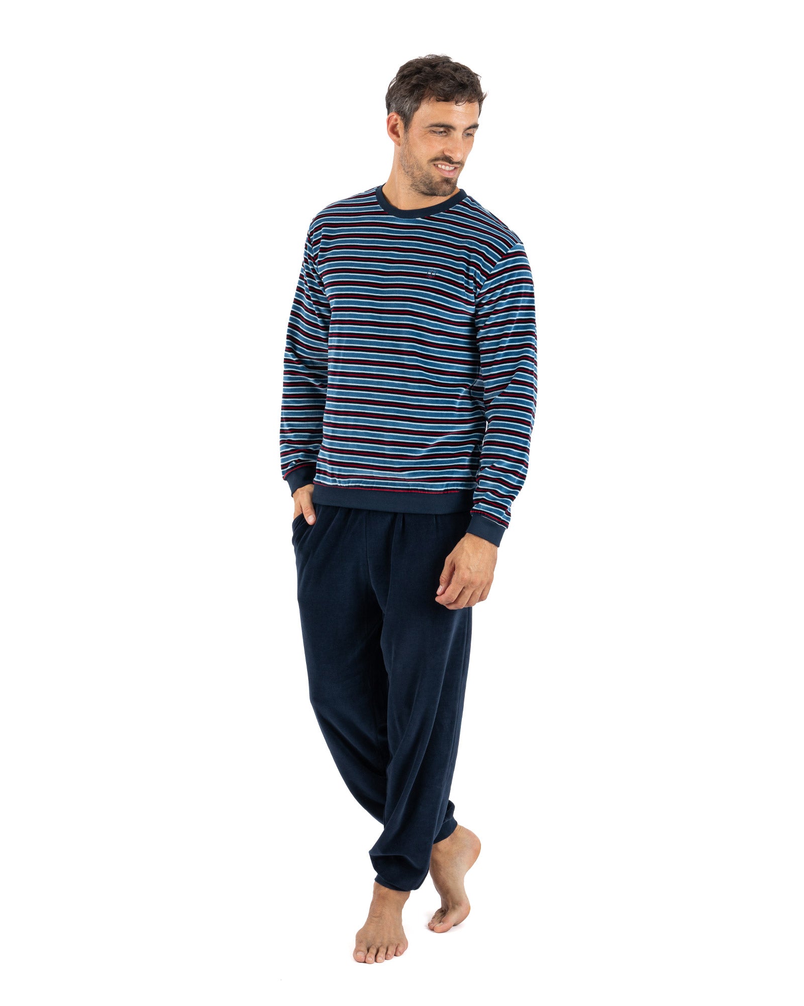 Jogging-style loungewear in Navy Striped VELVET