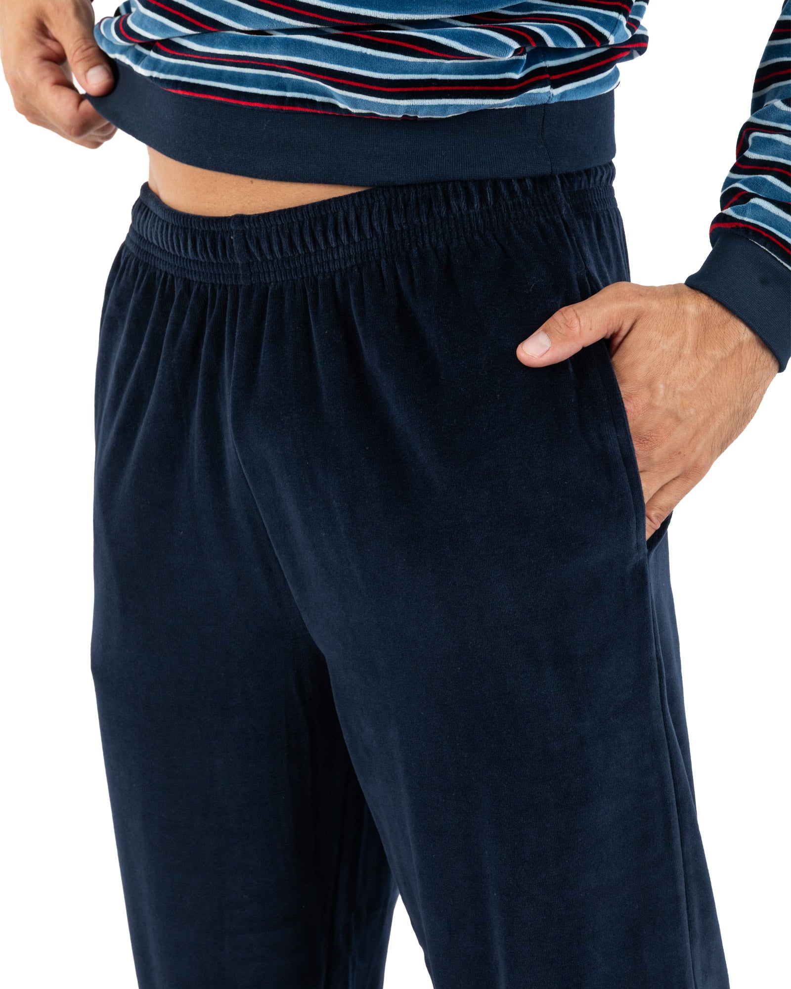 Jogging-style loungewear in Navy Striped VELVET