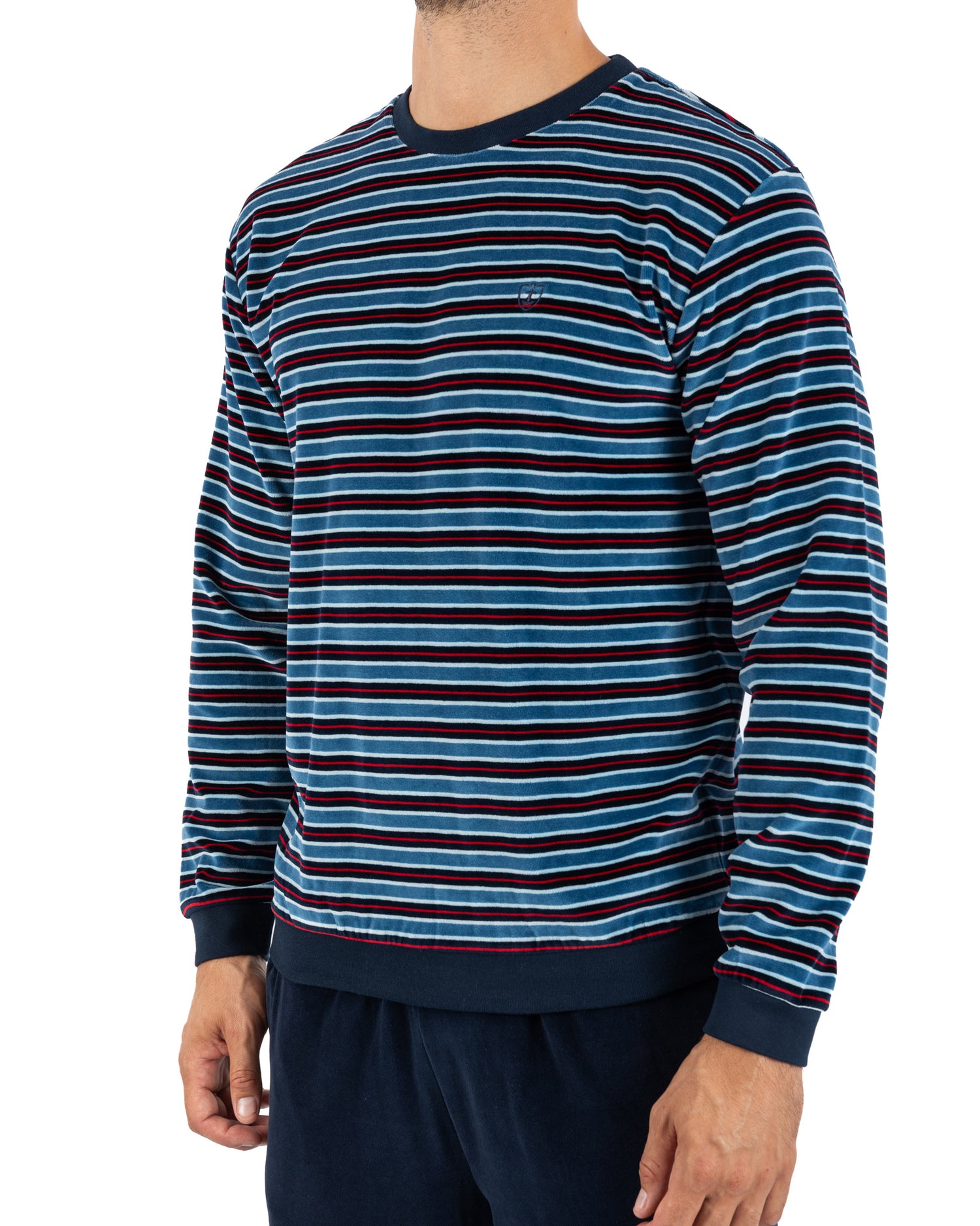 Jogging-style loungewear in Navy Striped VELVET