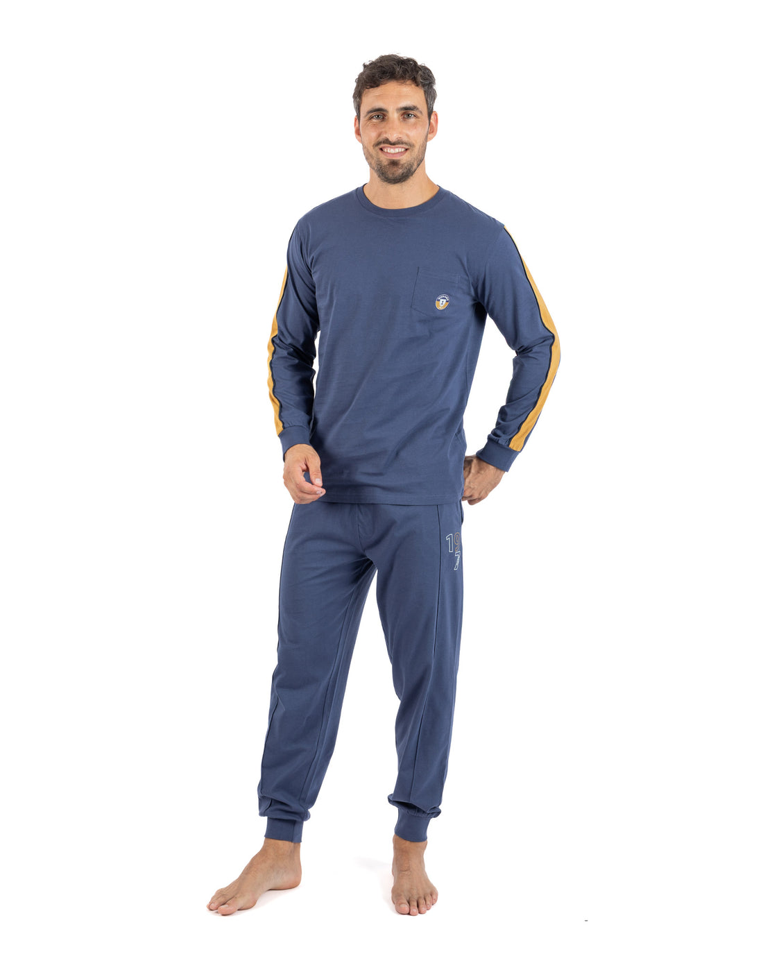 Pyjama Long Homme col rond jersey de coton anthracite J481