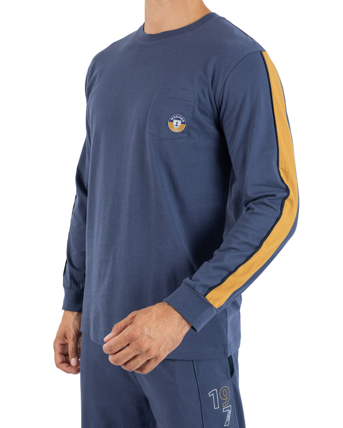 Pyjama Long  Homme col rond jersey de coton anthracite J481