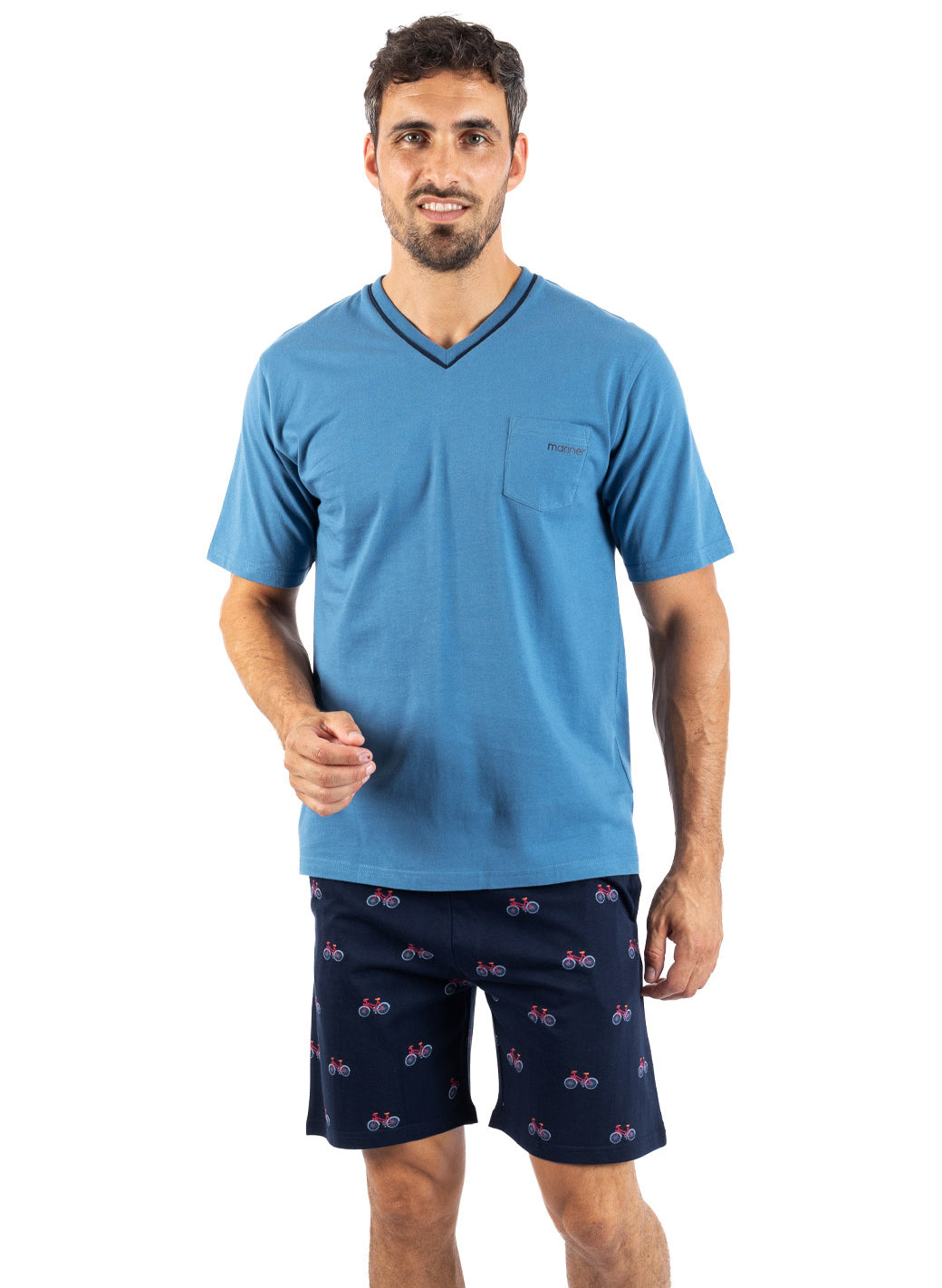 Pyjama short Homme col V en jersey de coton Bleu nuit J550