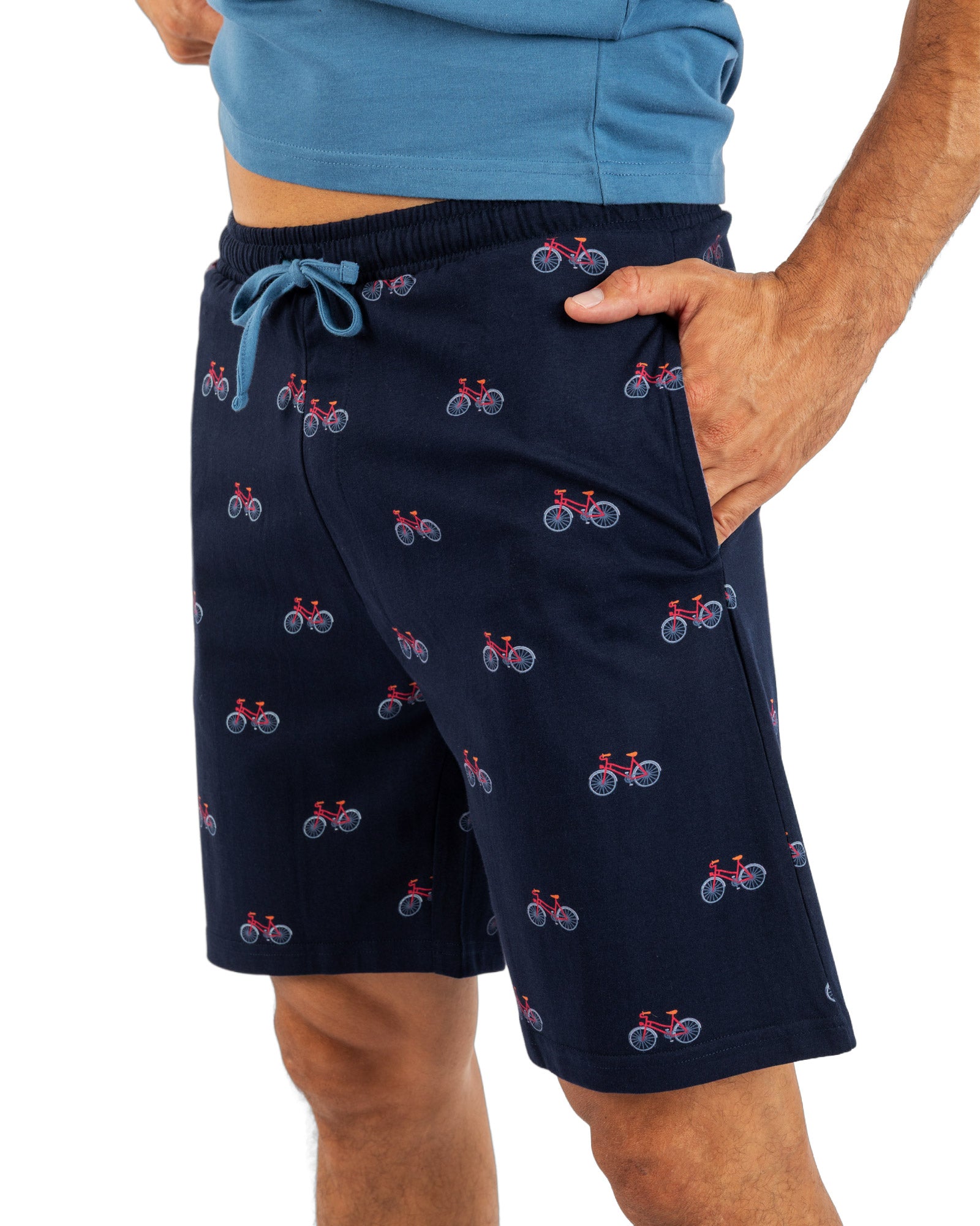 Pyjamashort voor heren in katoenjersey met ronde hals Navy I528