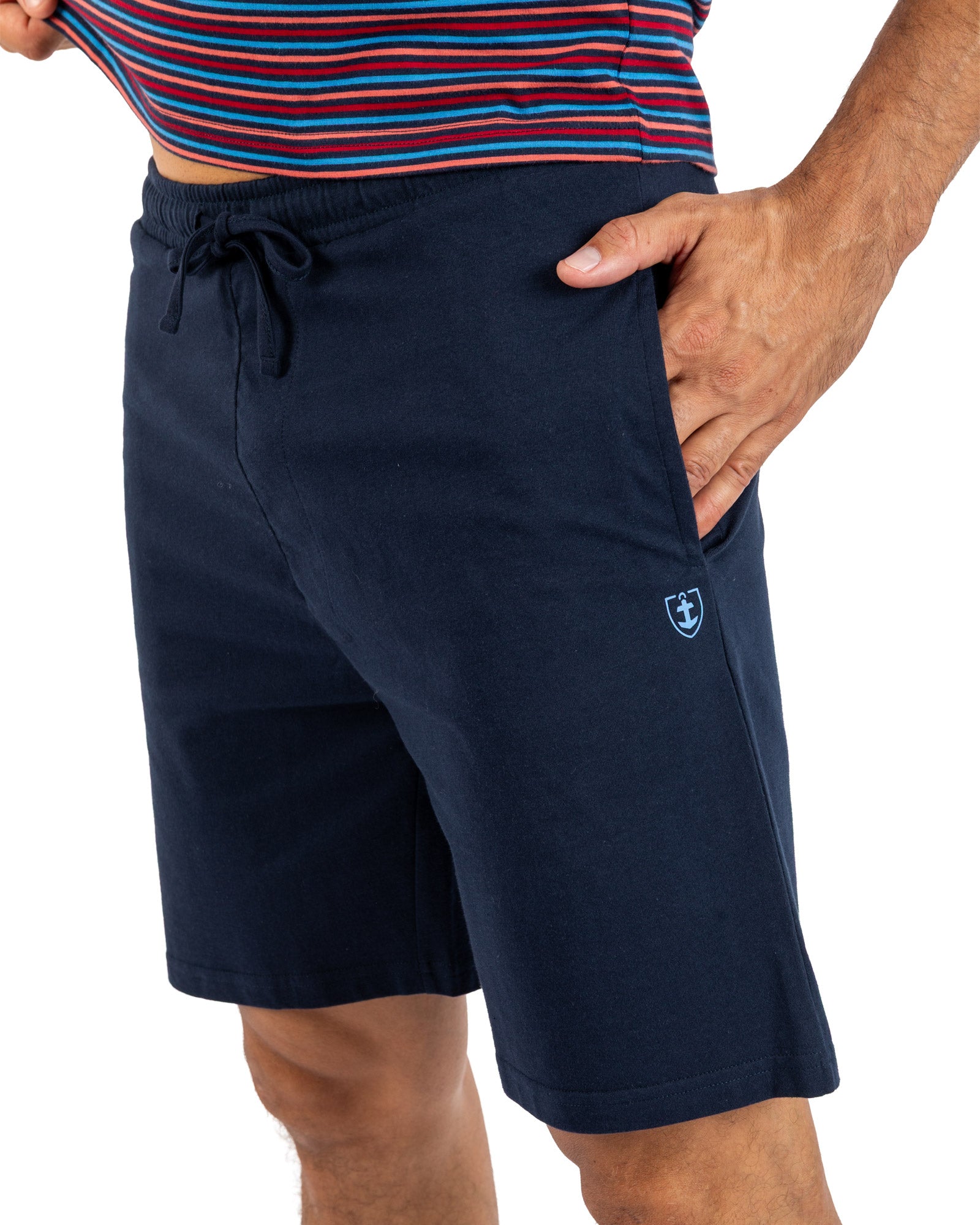 Pyjamashort voor heren in katoenjersey met ronde hals Navy I528