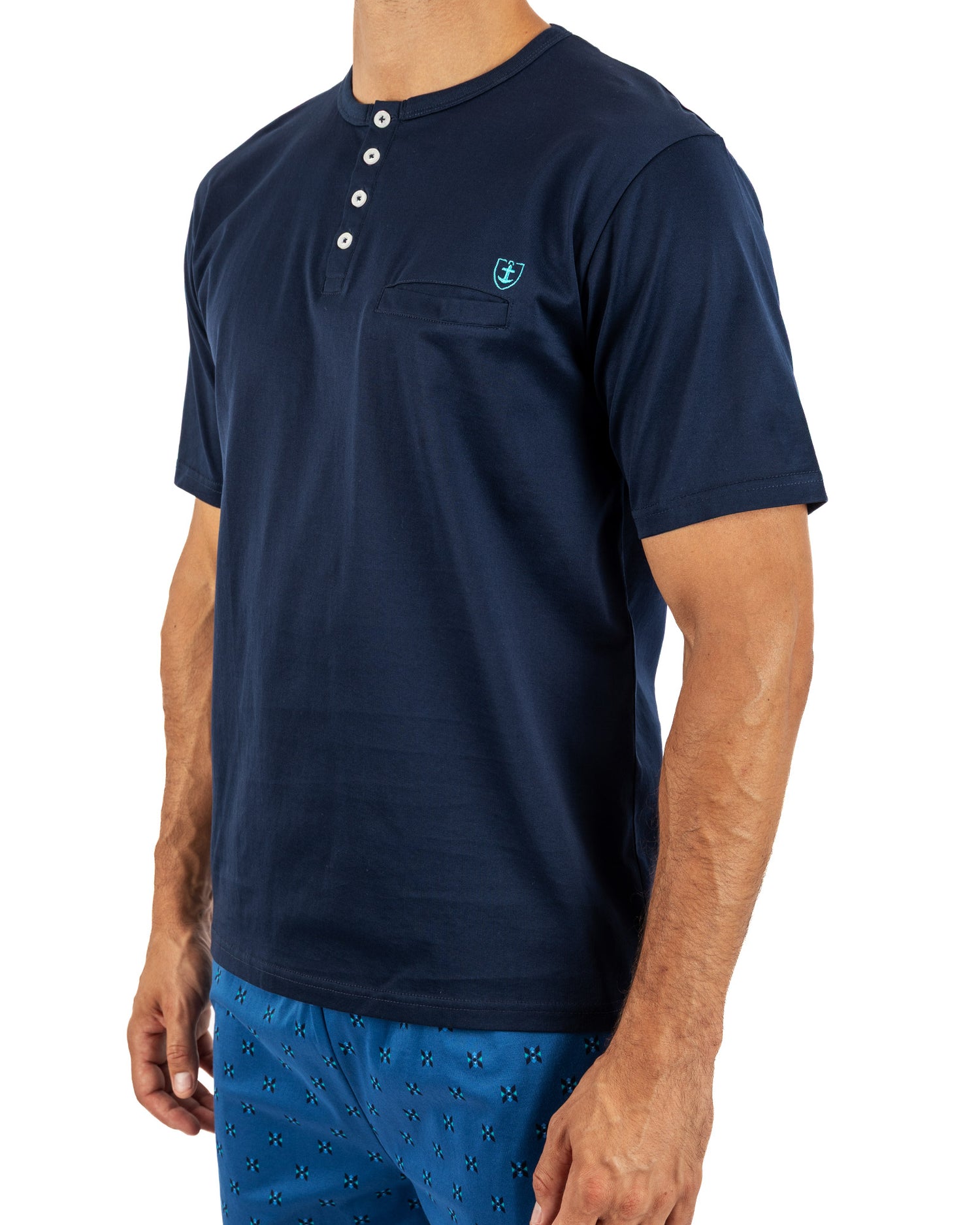 Heren gemerceriseerd katoen Jersey Button-down kraag marine I524