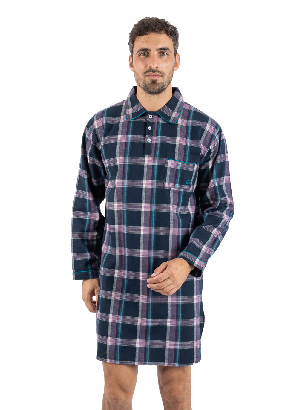 Liquette Col boutonné en Flanelle de Pur Coton Peigné à carreaux Anthracite J805