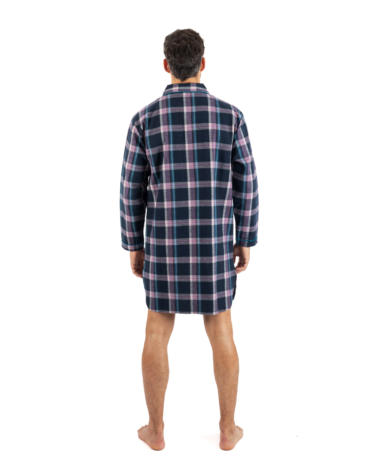 Slaapoverhemd Blauw gemerceriseerd katoen Jersey lange kraag