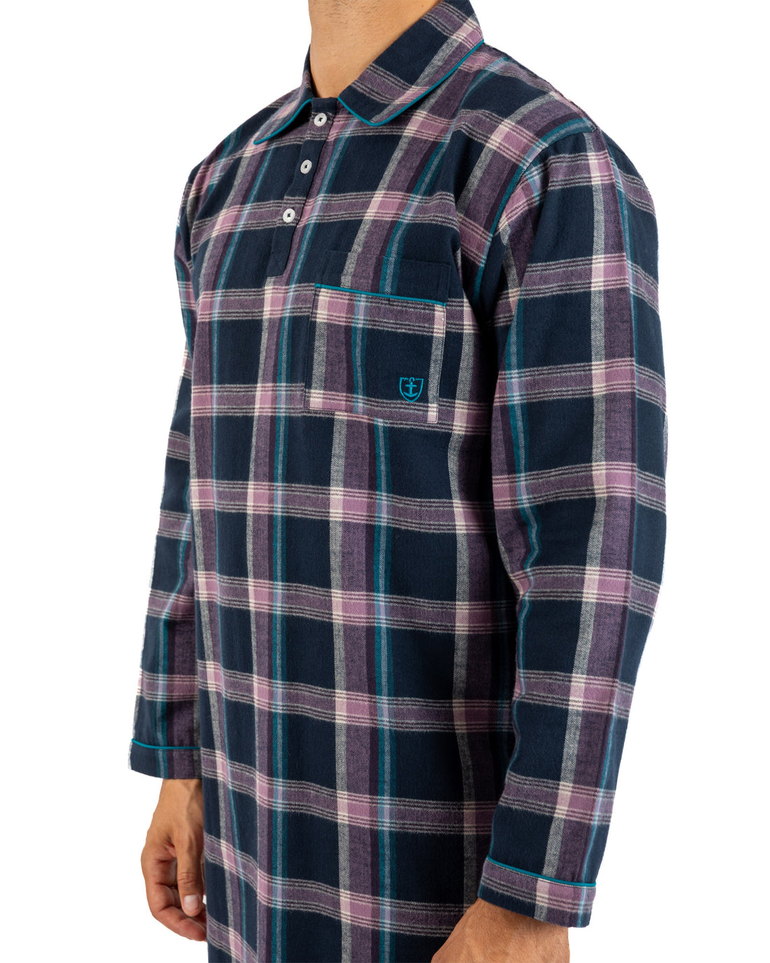 Liquette Col boutonné en Flanelle de Pur Coton Peigné à carreaux Anthracite J805
