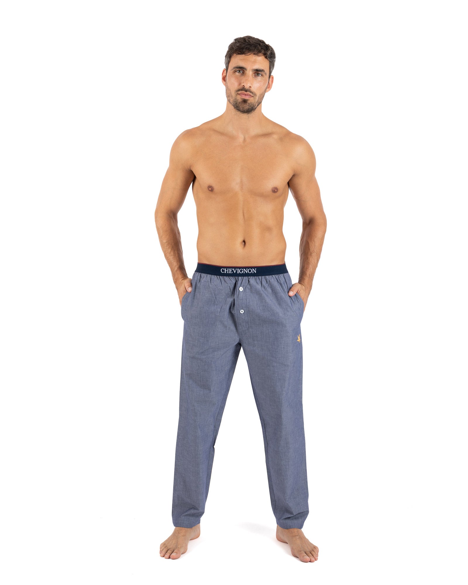 Pantalon collab MARINER X CHEVIGNON en Chambray de pur coton marine J811