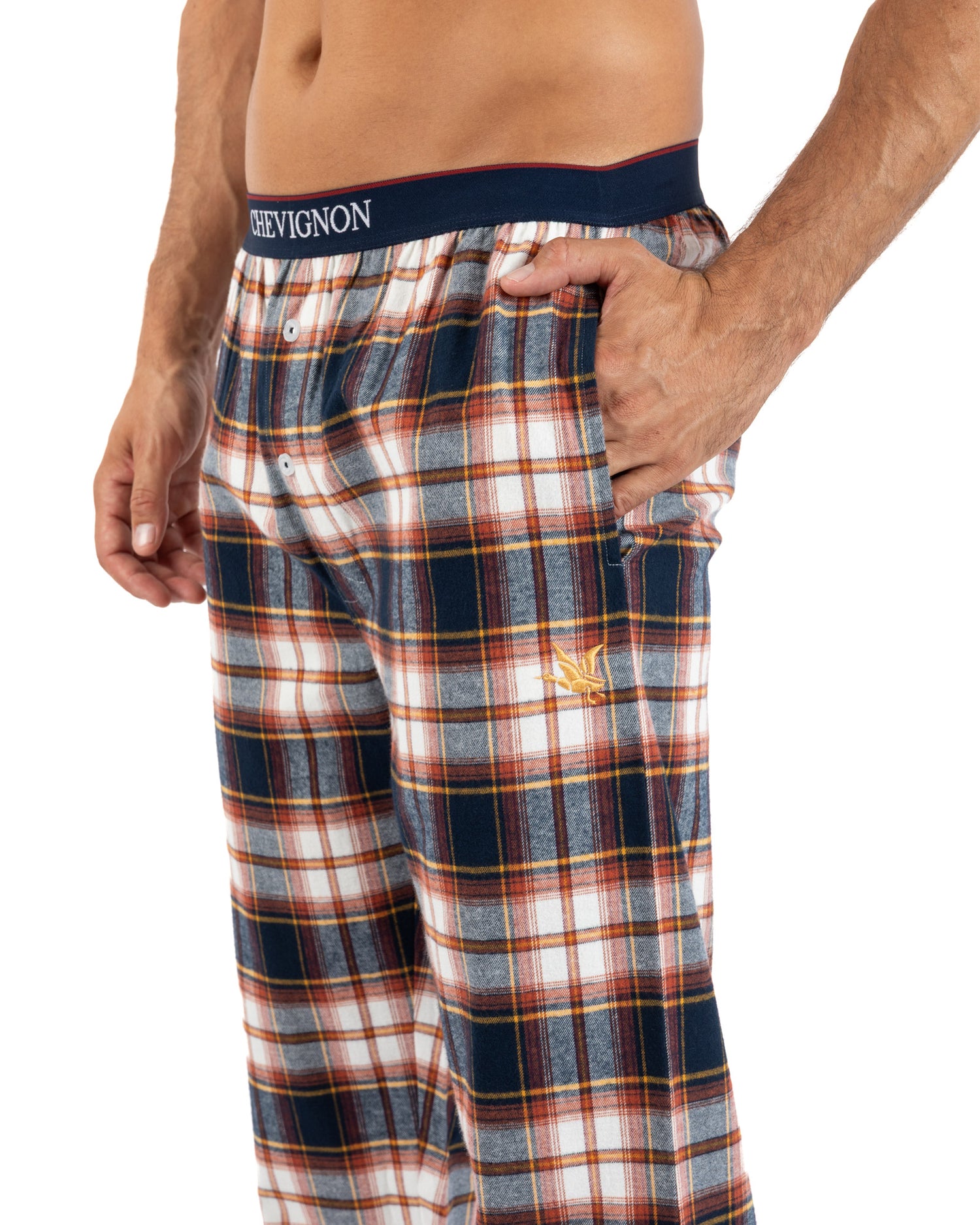 Marineblauwe boxershorts met ingebouwde slip van puur katoenen poplin met microstippen. H365