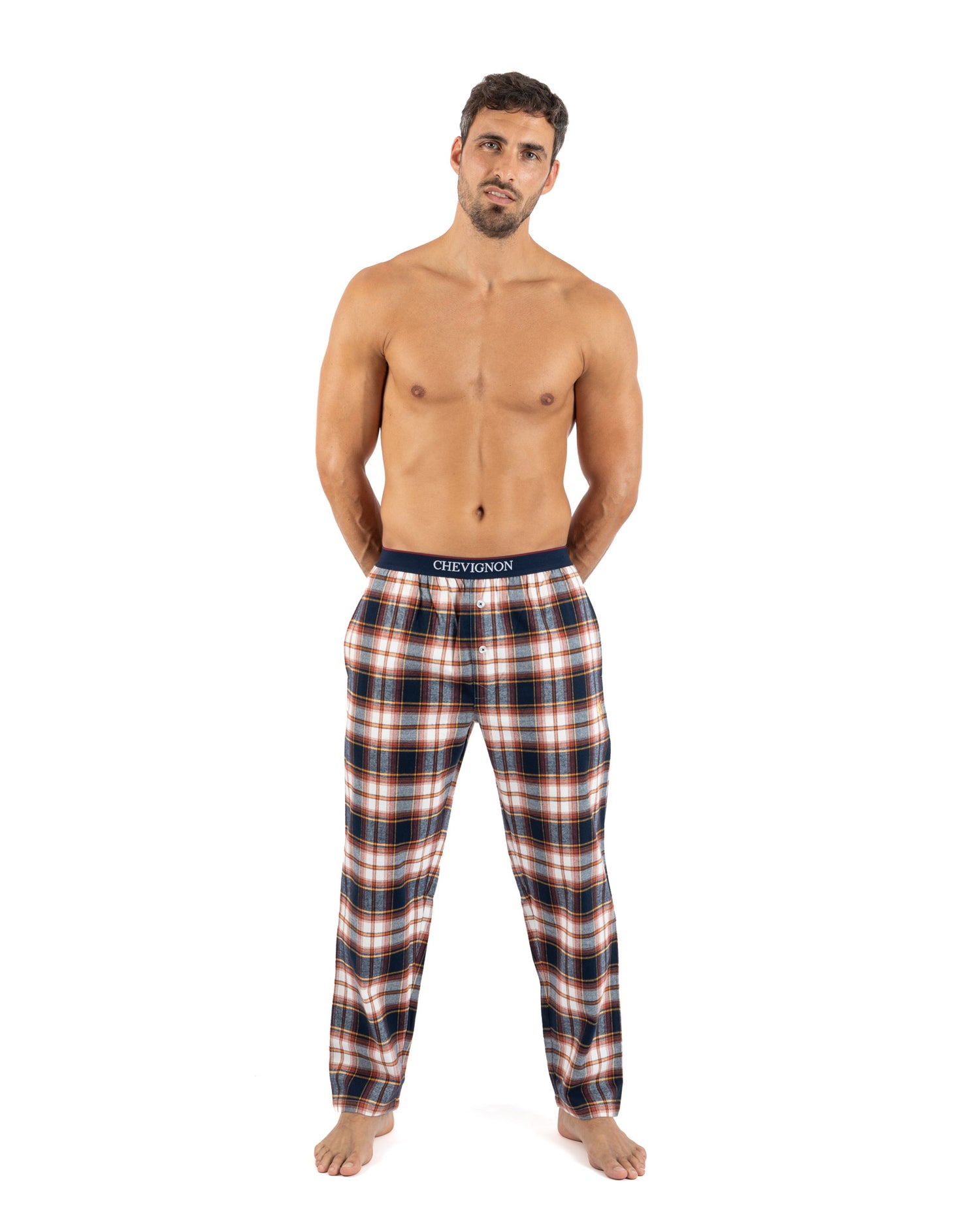 Marineblauwe boxershorts met ingebouwde slip van puur katoenen poplin met microstippen. H365