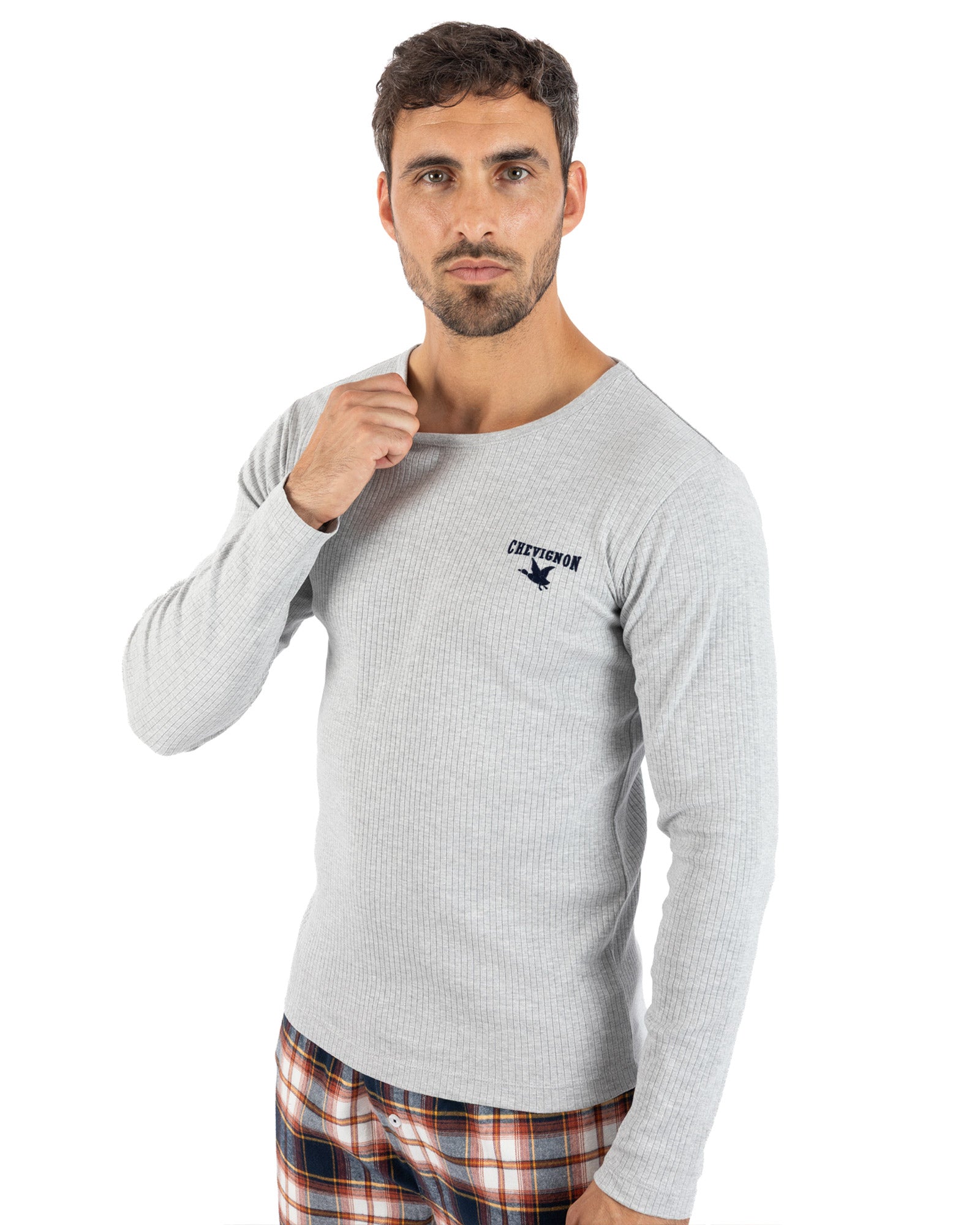 Marineblauwe boxershorts met ingebouwde slip van puur katoenen poplin met microstippen. H365
