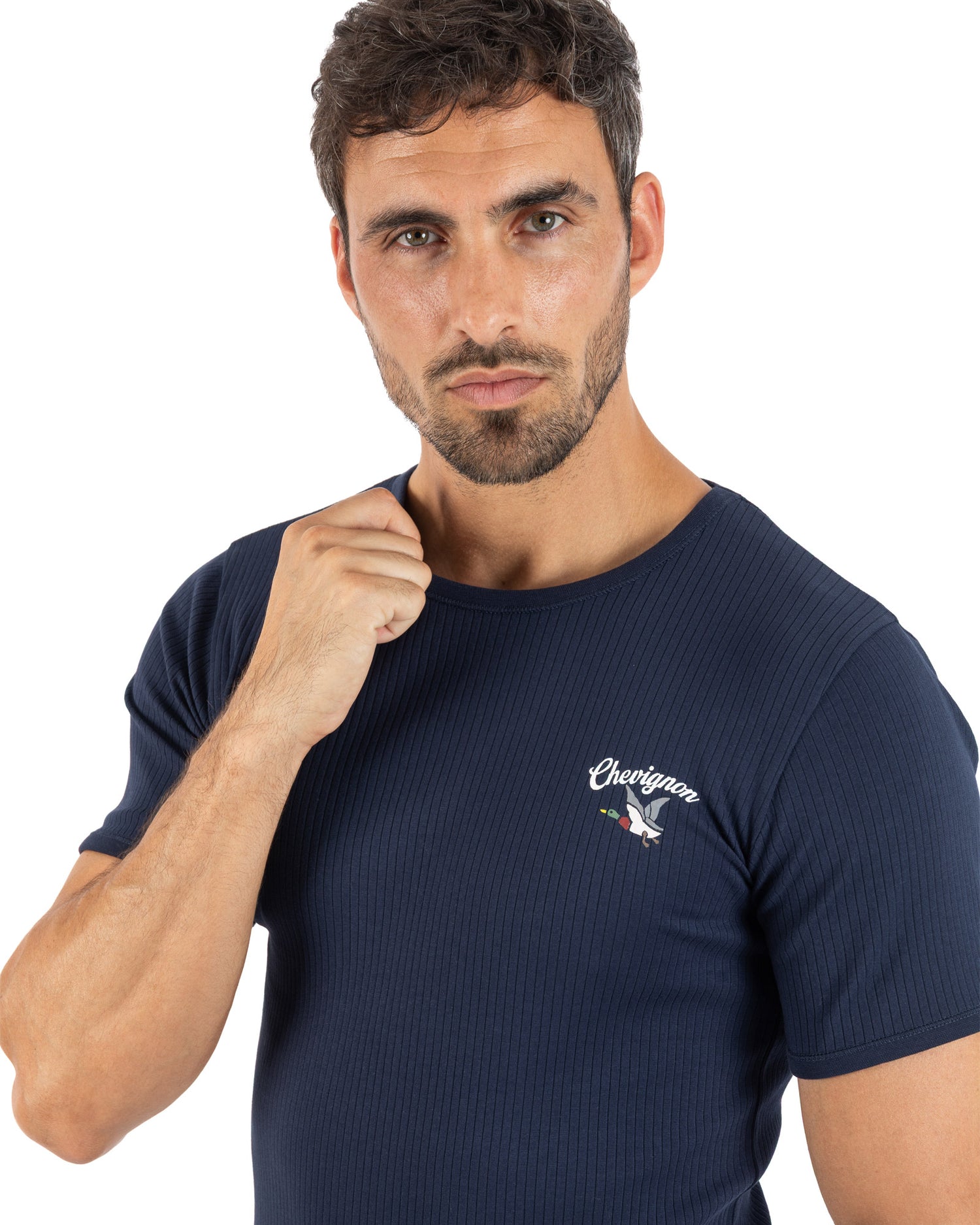 T-shirt manches courtes collab MARINER X CHEVIGNON en coton mélangé marine J817