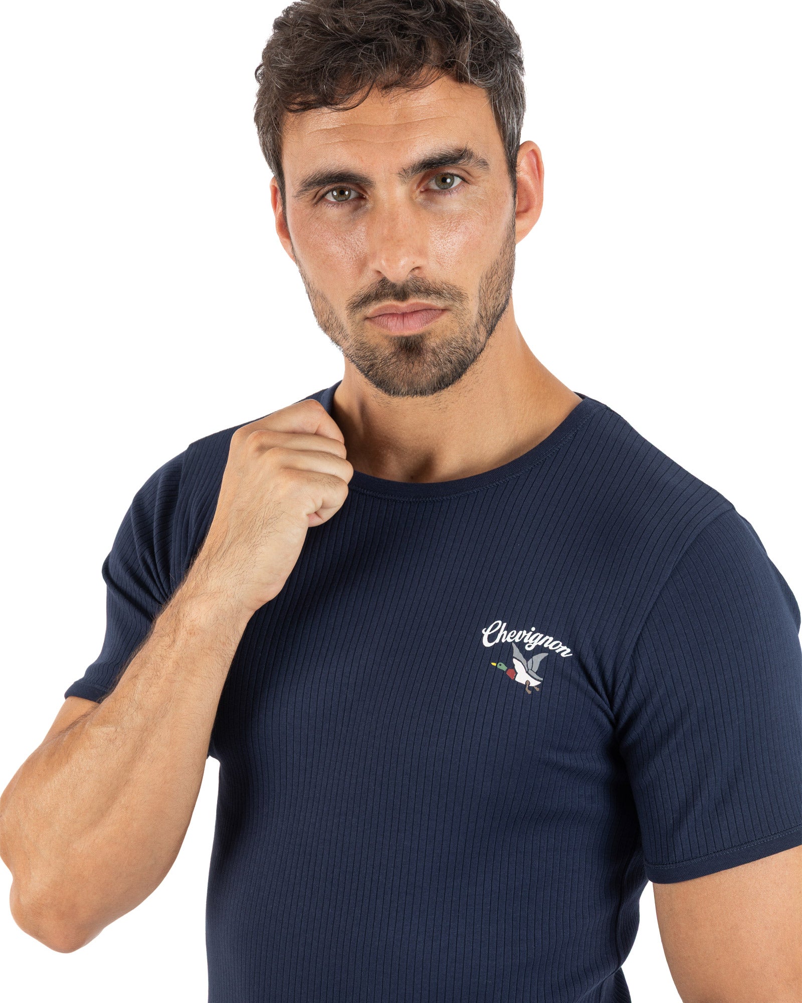 T-shirt manches courtes collab MARINER X CHEVIGNON en coton mélangé marine J817