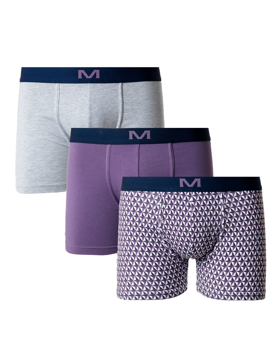 Lot de 3 Shortys en Coton BIO Stretch PRUNE/GRIS CHINE/IMPRIME H291.3
