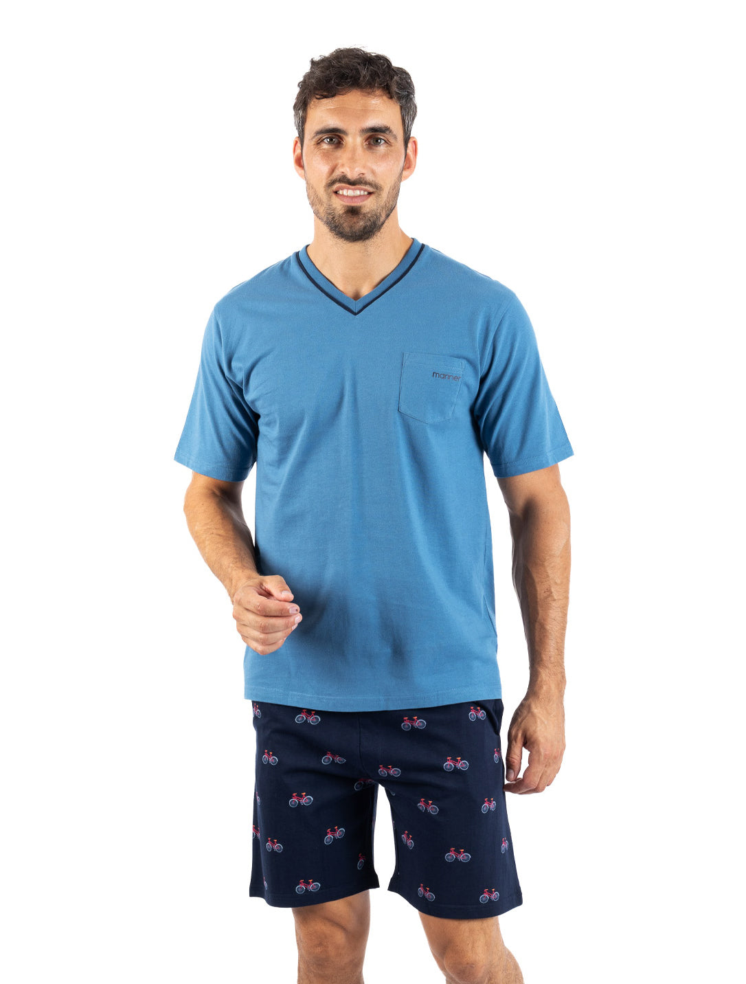 Pyjama short Homme col V en jersey de coton Bleu nuit J550