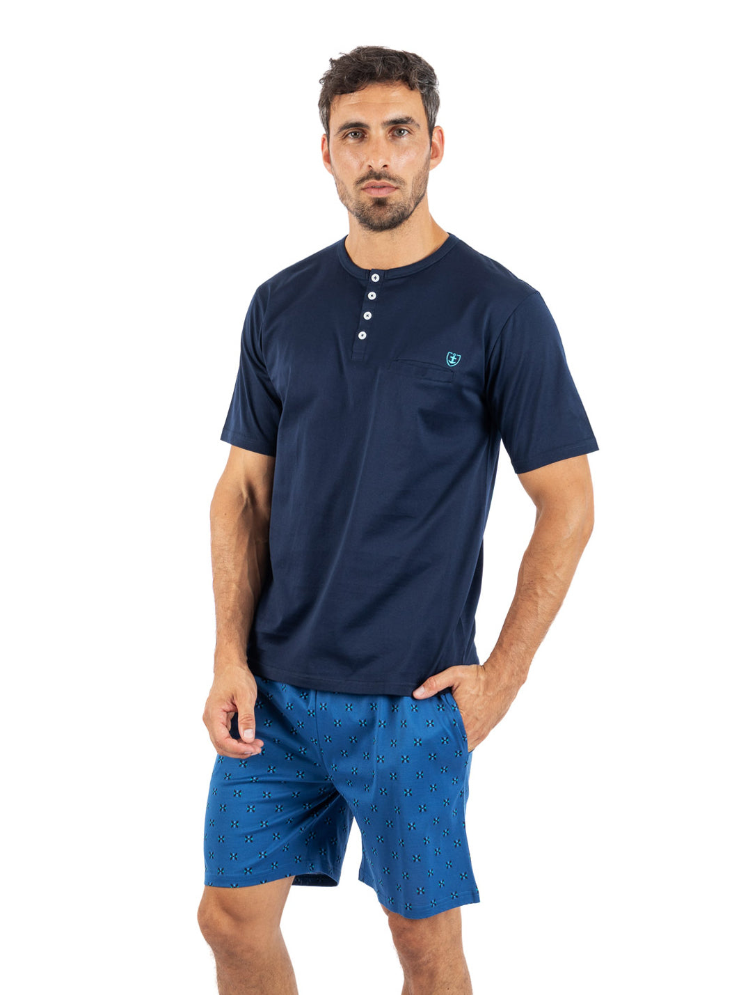 Heren gemerceriseerd katoen Jersey Button-down kraag marine I524