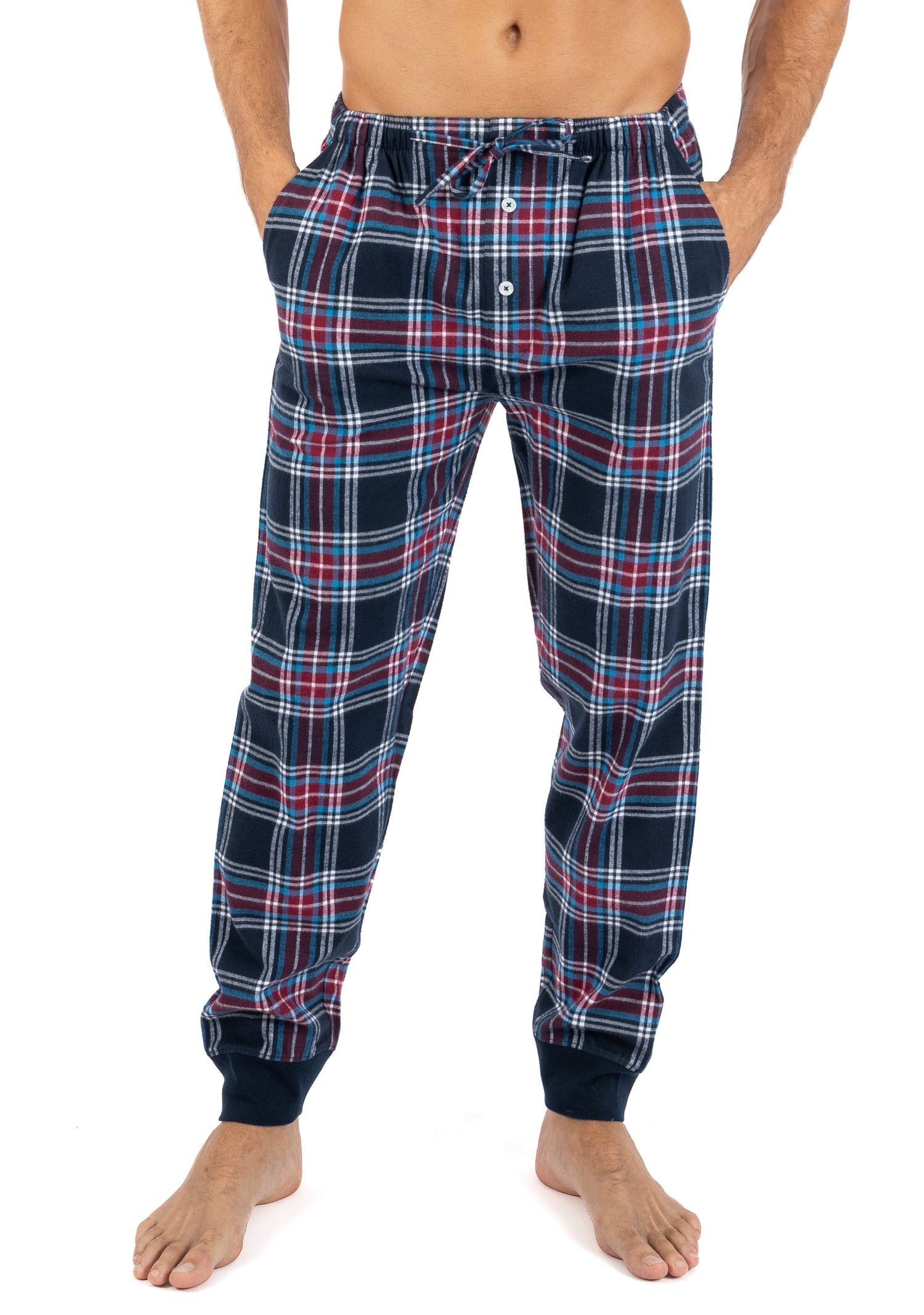 Pure Cotton Scottish Check Flannel Indoor Trousers Navy Blue