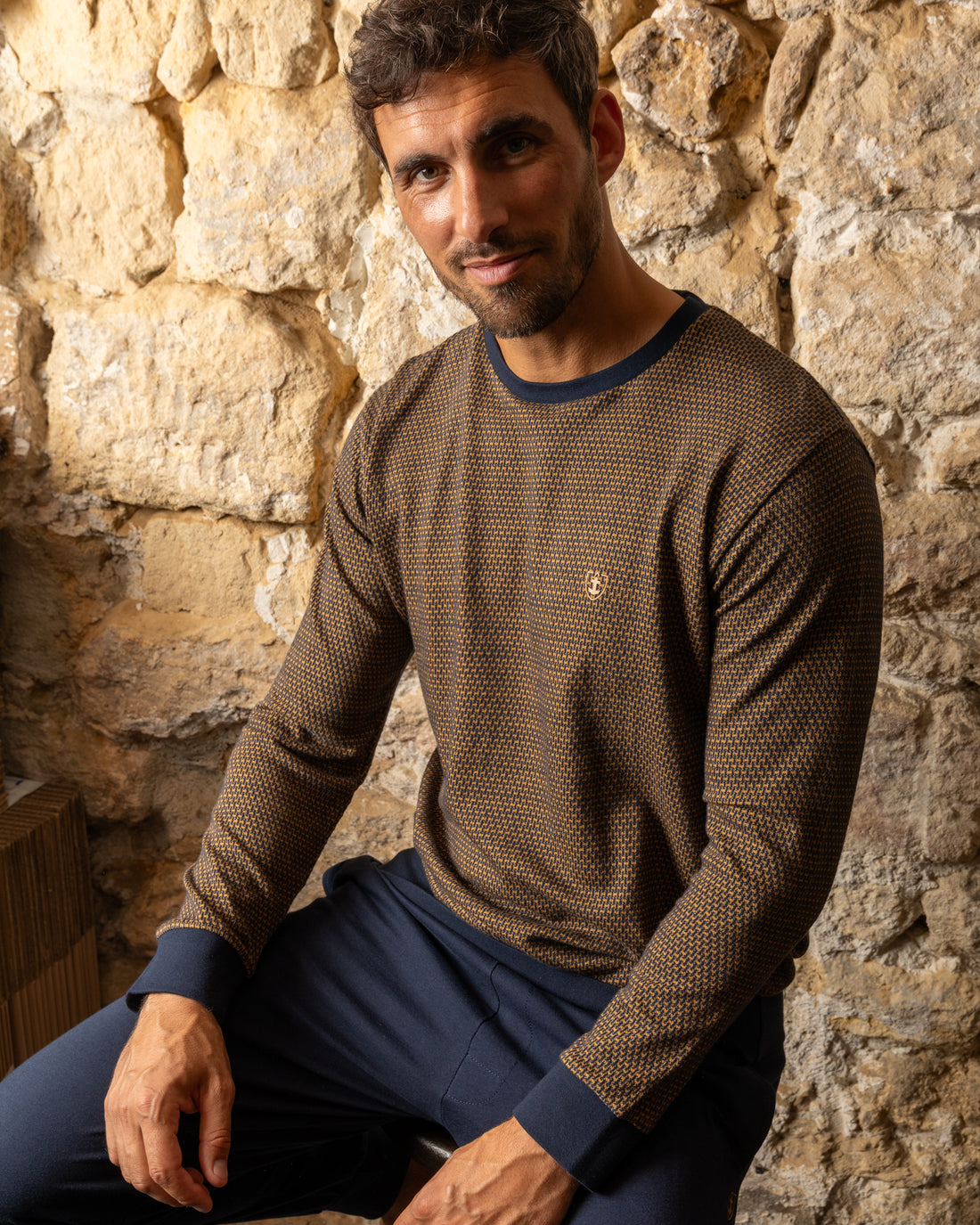 Pyjama Long  Homme forme Jogging maille Jacquard Safran J459