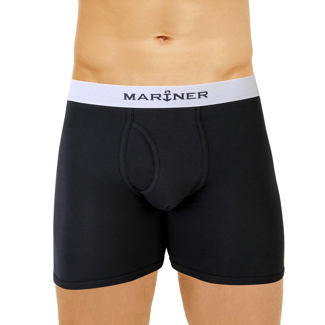 Shorty long ouvert bleu noir en coton stretch, vue avant.