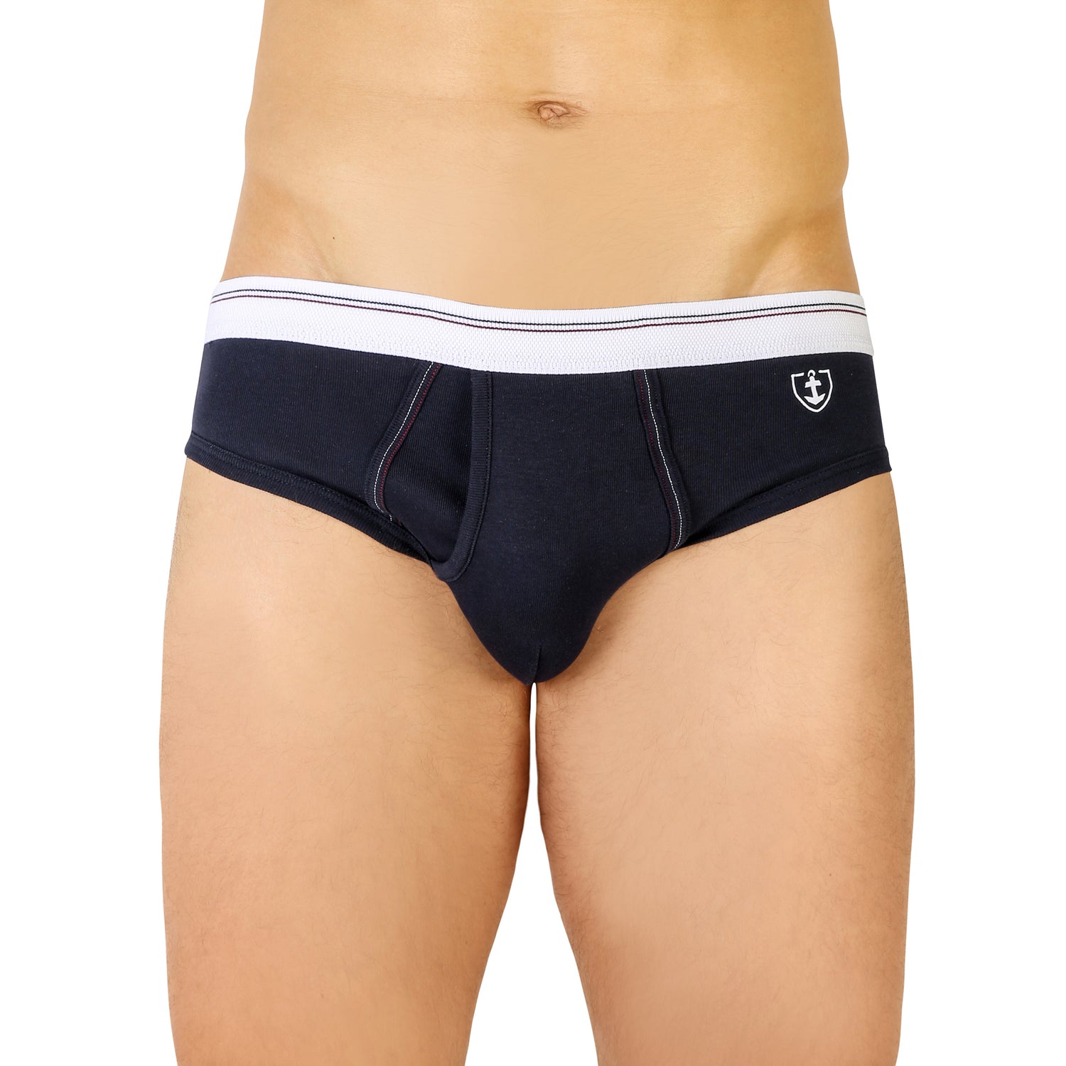 Low-waisted open briefs in fine ribbed striped belt - Alfred MARINE
