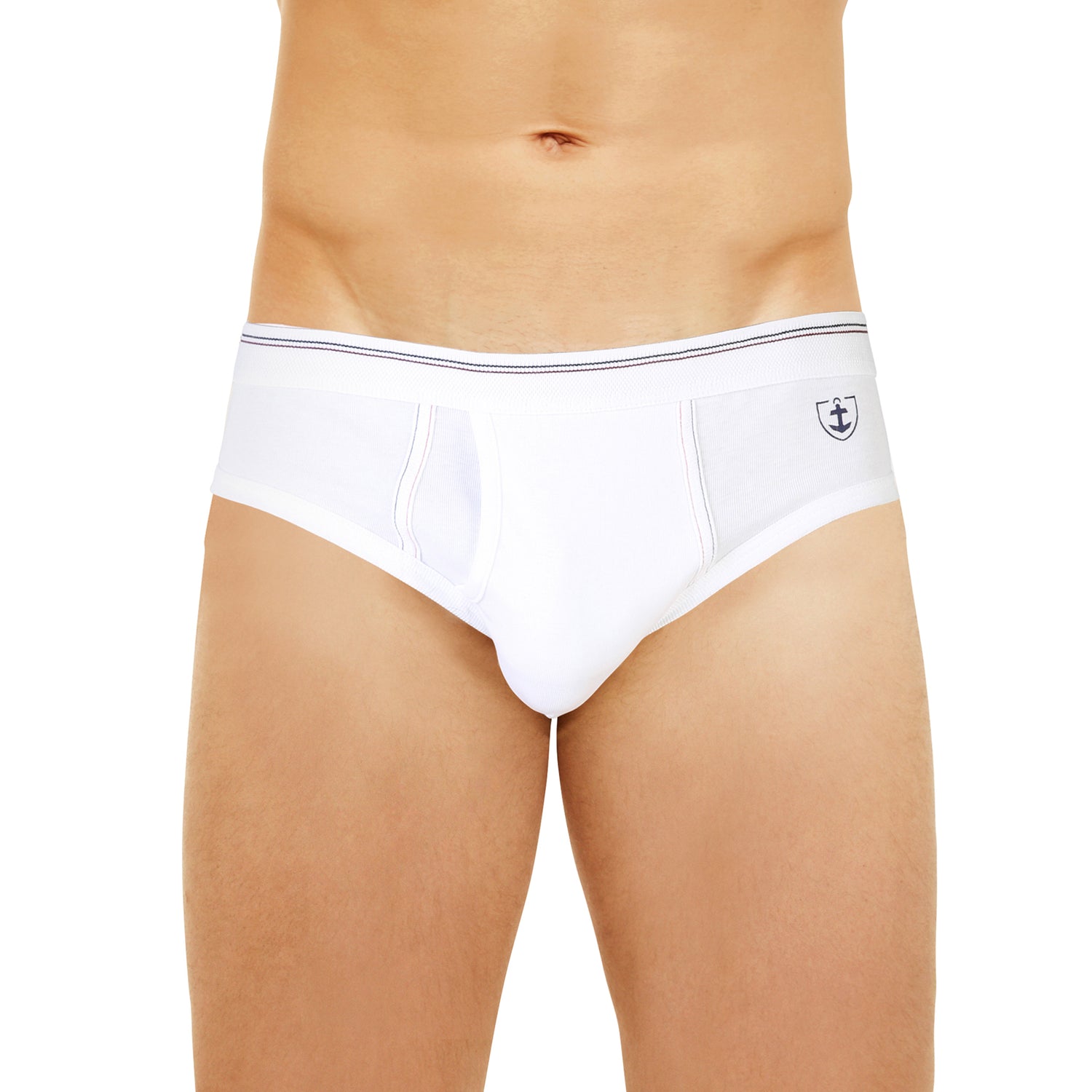 Low-waisted open briefs in fine ribbed striped belt - Alfred BLANC