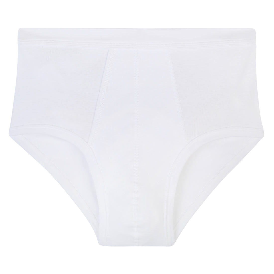 Slip homme taille haute ouvert avec ceinture blanche présenté à plat.