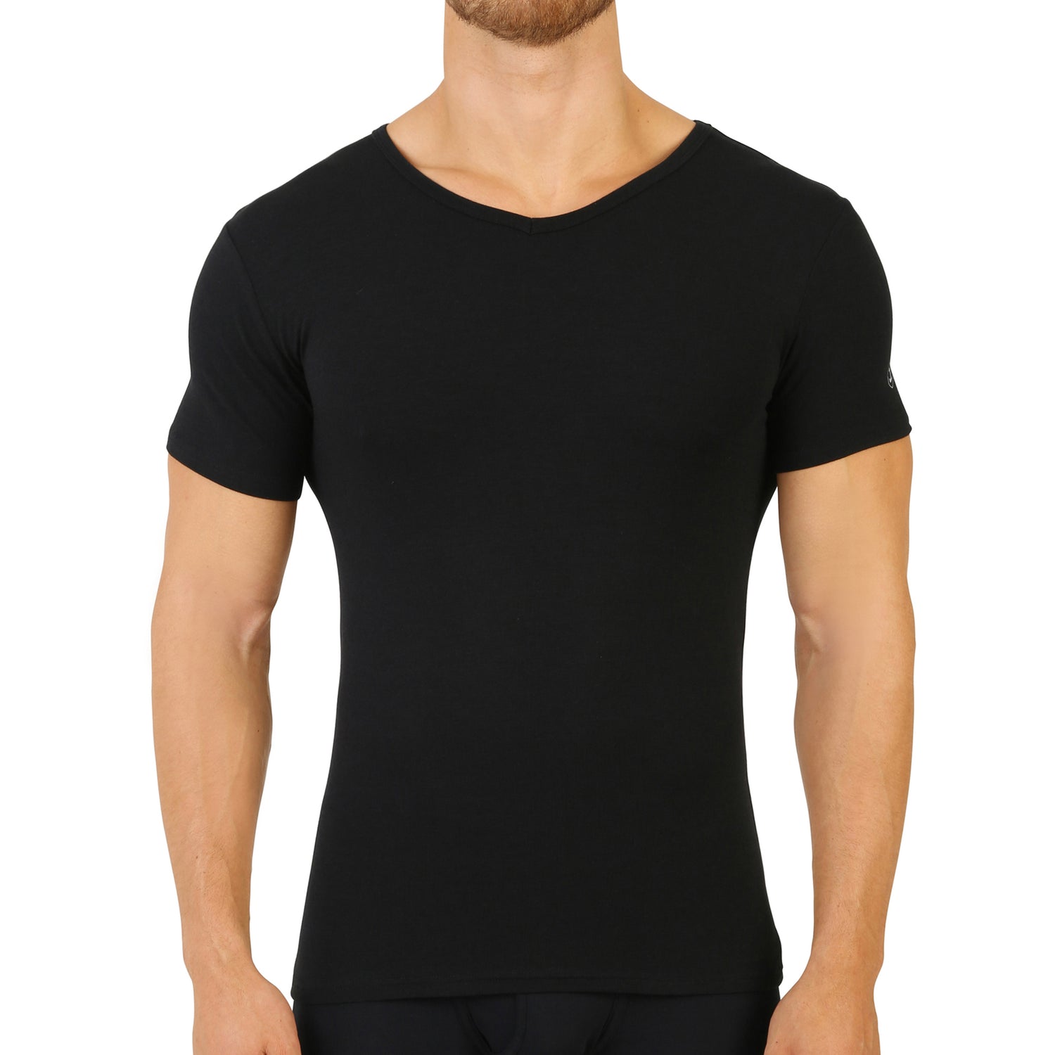 Louis Mercerized Cotton V-neck T-shirt BLACK