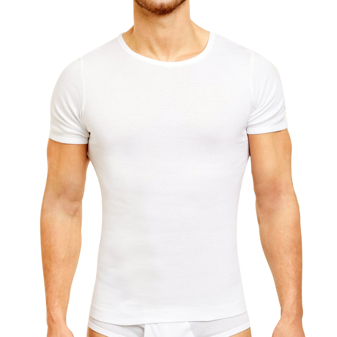 T-shirt col rond blanc pour homme, coupe ajustée en coton fin