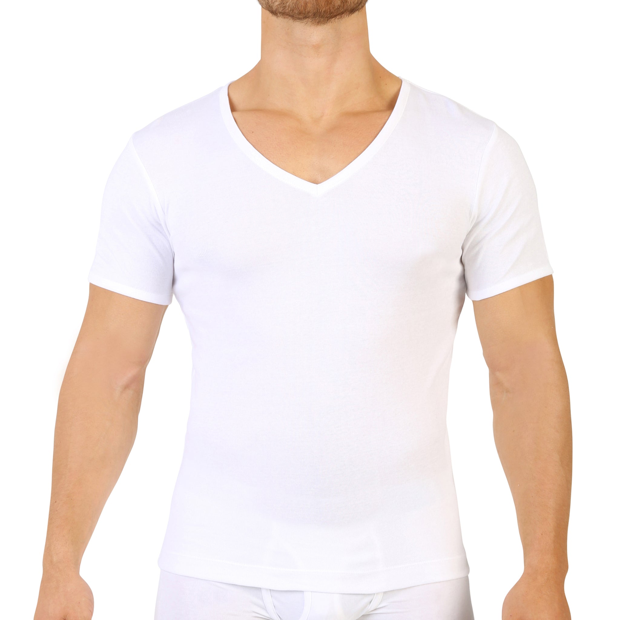 EDOUARD Fine Cotes Cotton V-neck T-Shirt White