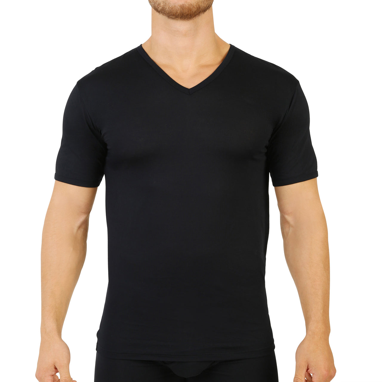 V-hals T-Shirt Zwart Bamboevezel 