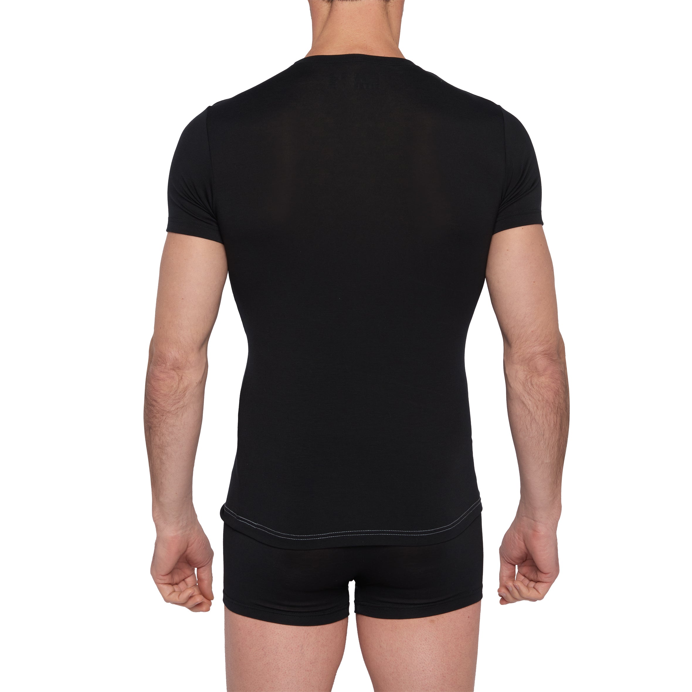 Round Neck T-Shirt in BLACK Stretch Tencel