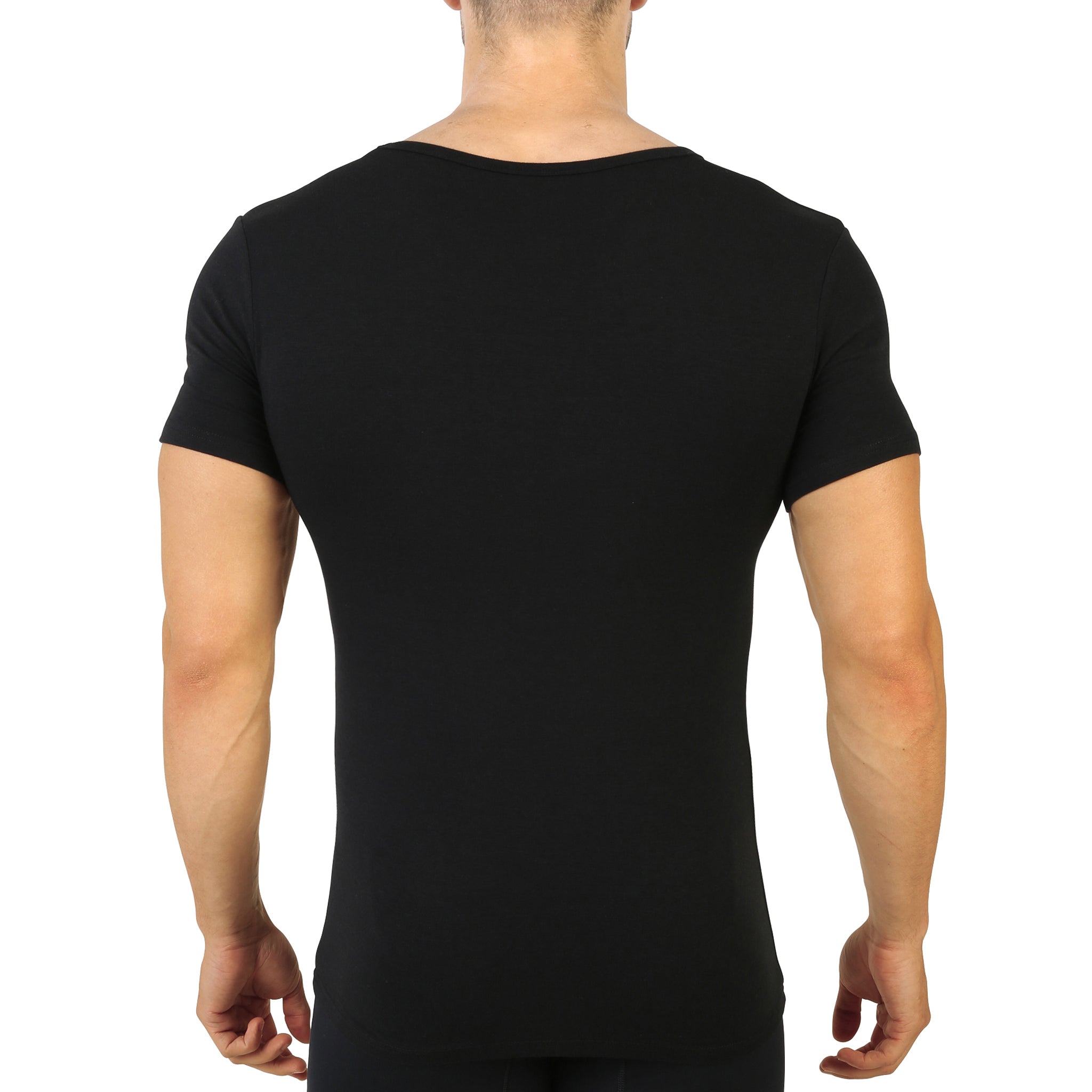 BLACK Stretch Cotton V-neck T-shirt