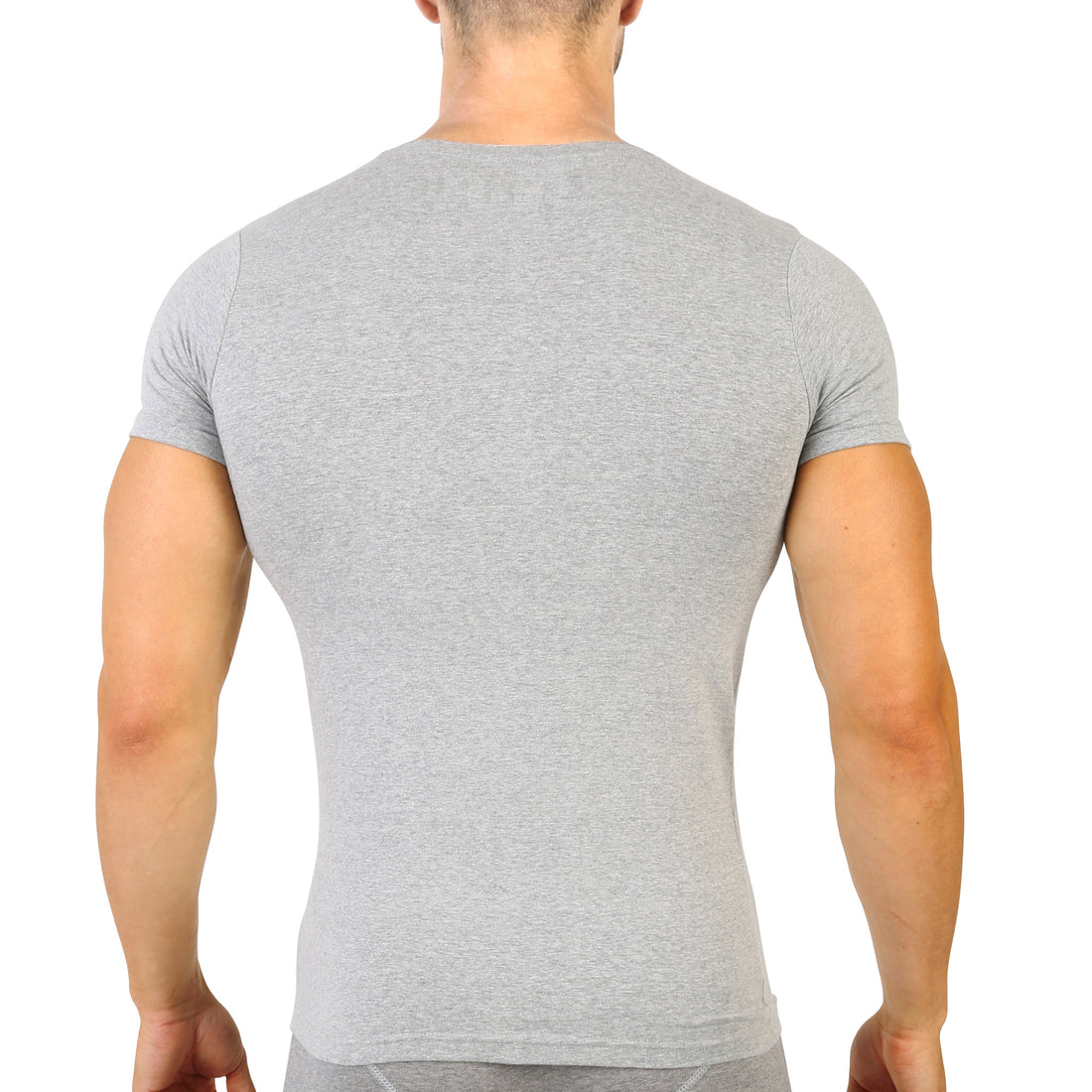 T-shirt col V Coton Stretch Gris Chiné