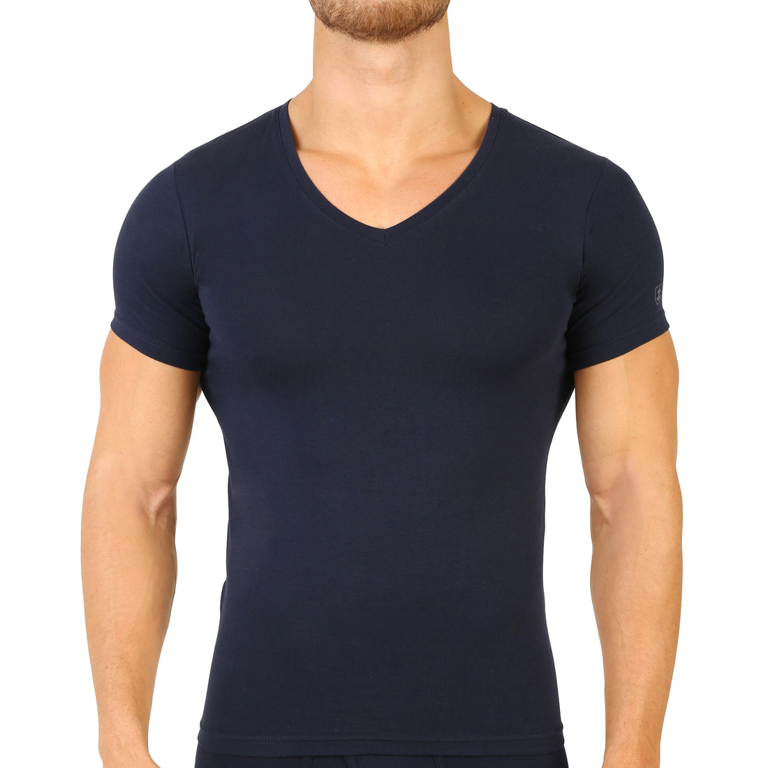 T-shirt col V Coton Stretch Marine 6009