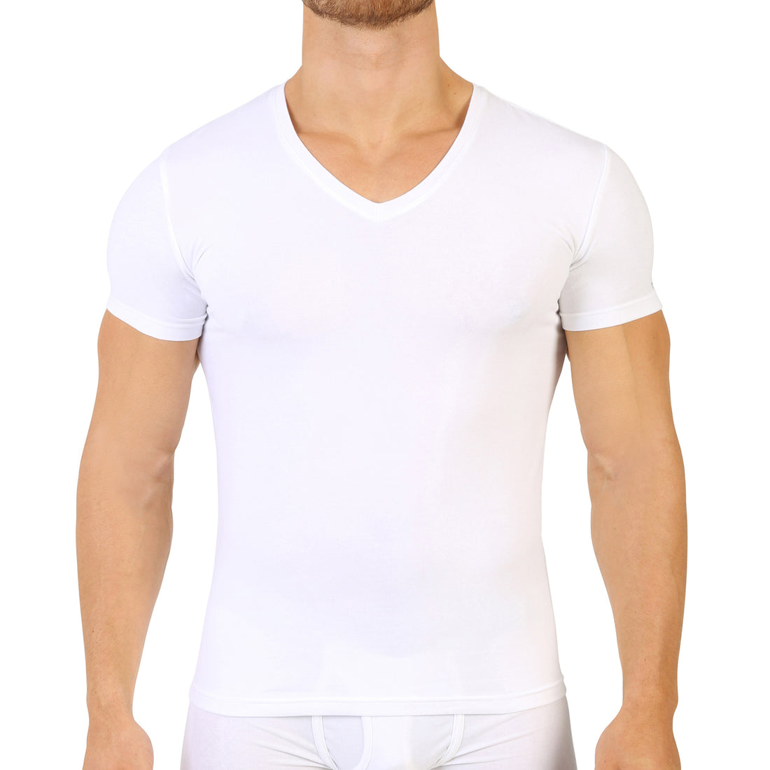 T-shirt col V Coton Stretch Blanc