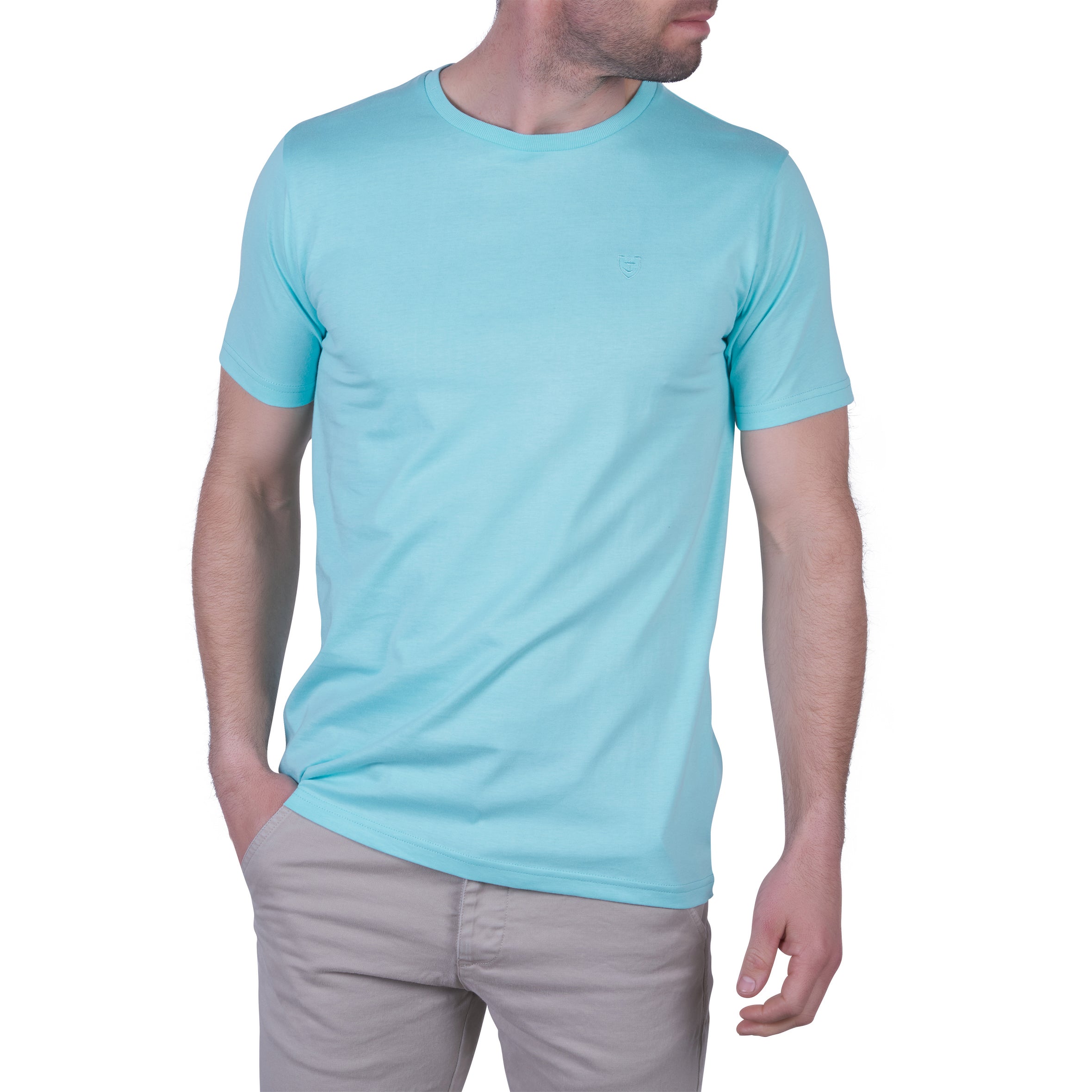 T-shirt en Jersey de Pur Coton Peigné BLEU LAGON
