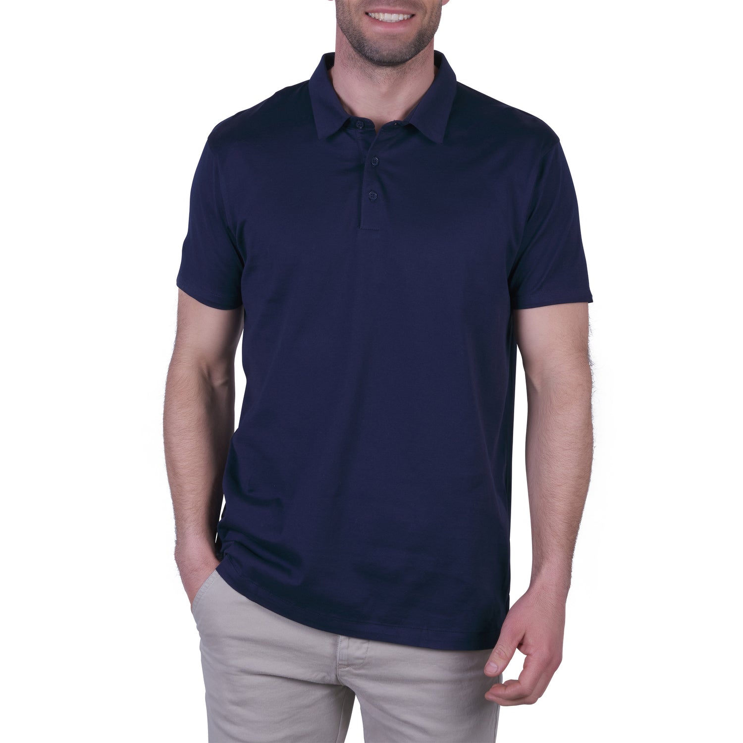Pure Cotton Mercerized Jersey Polo Shirt NAVY BLUE thread
