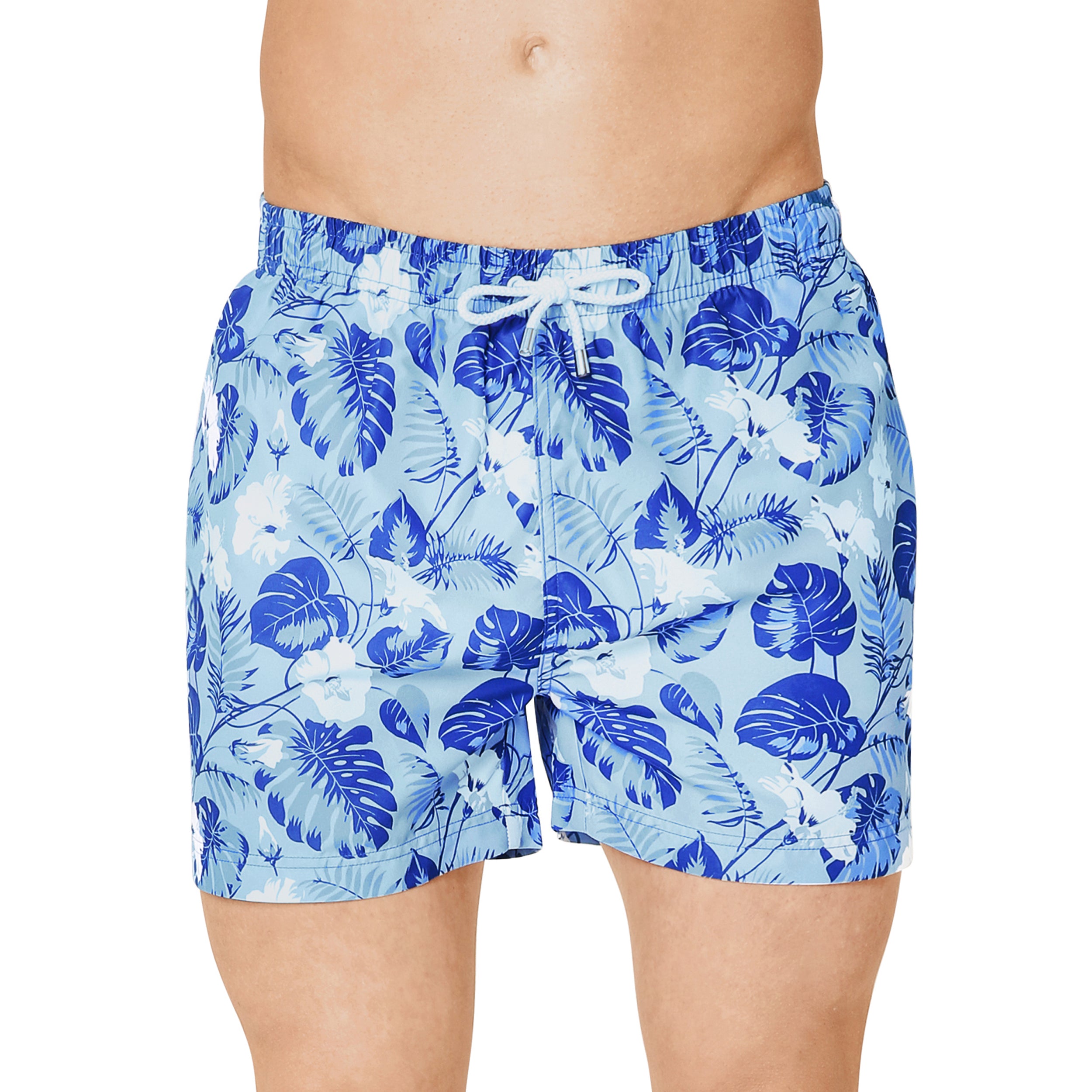 Printed swim shorts with mesh lining, TURQUOISE color. With travel pouch!