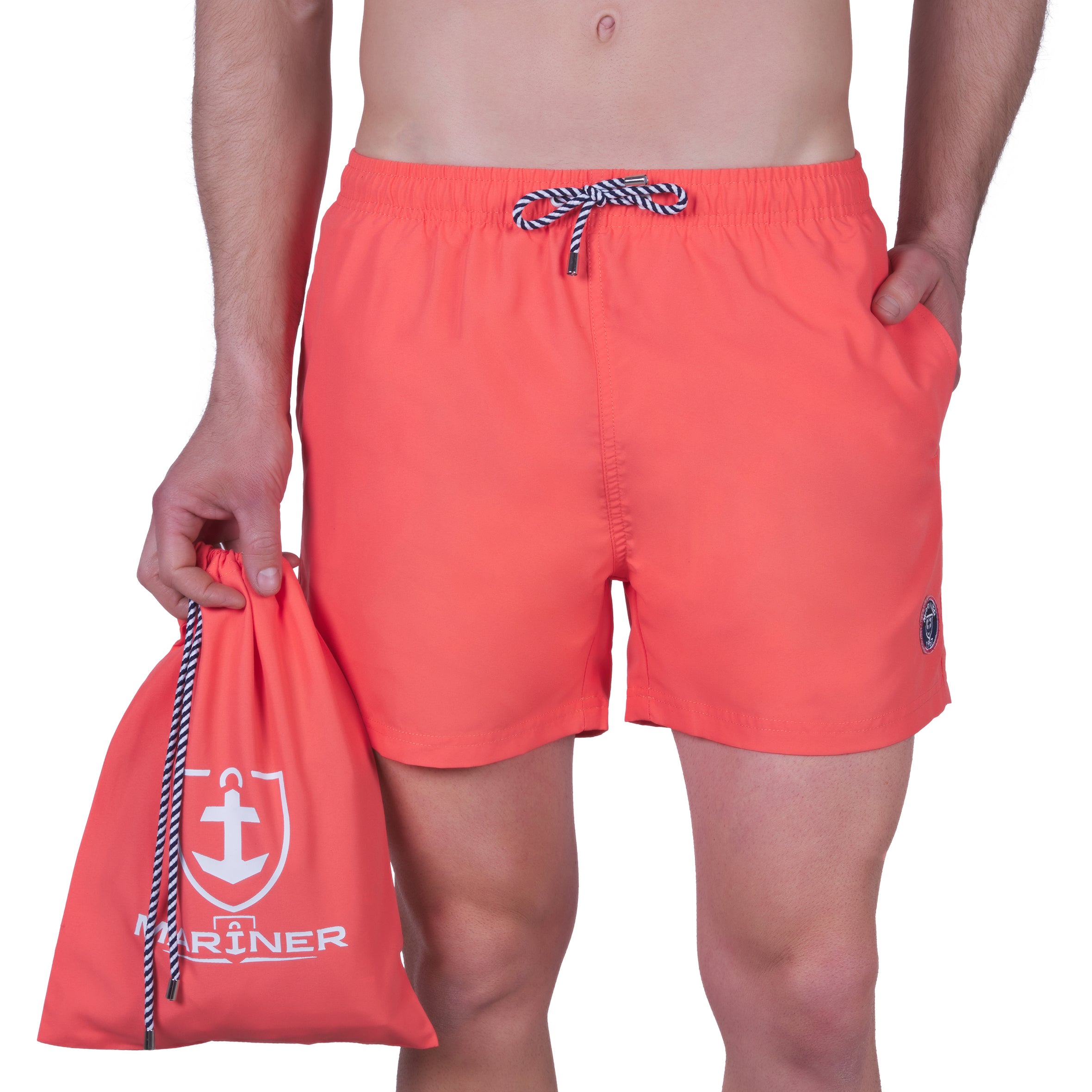Swim shorts with mesh lining, CORAL. With travel pouch!