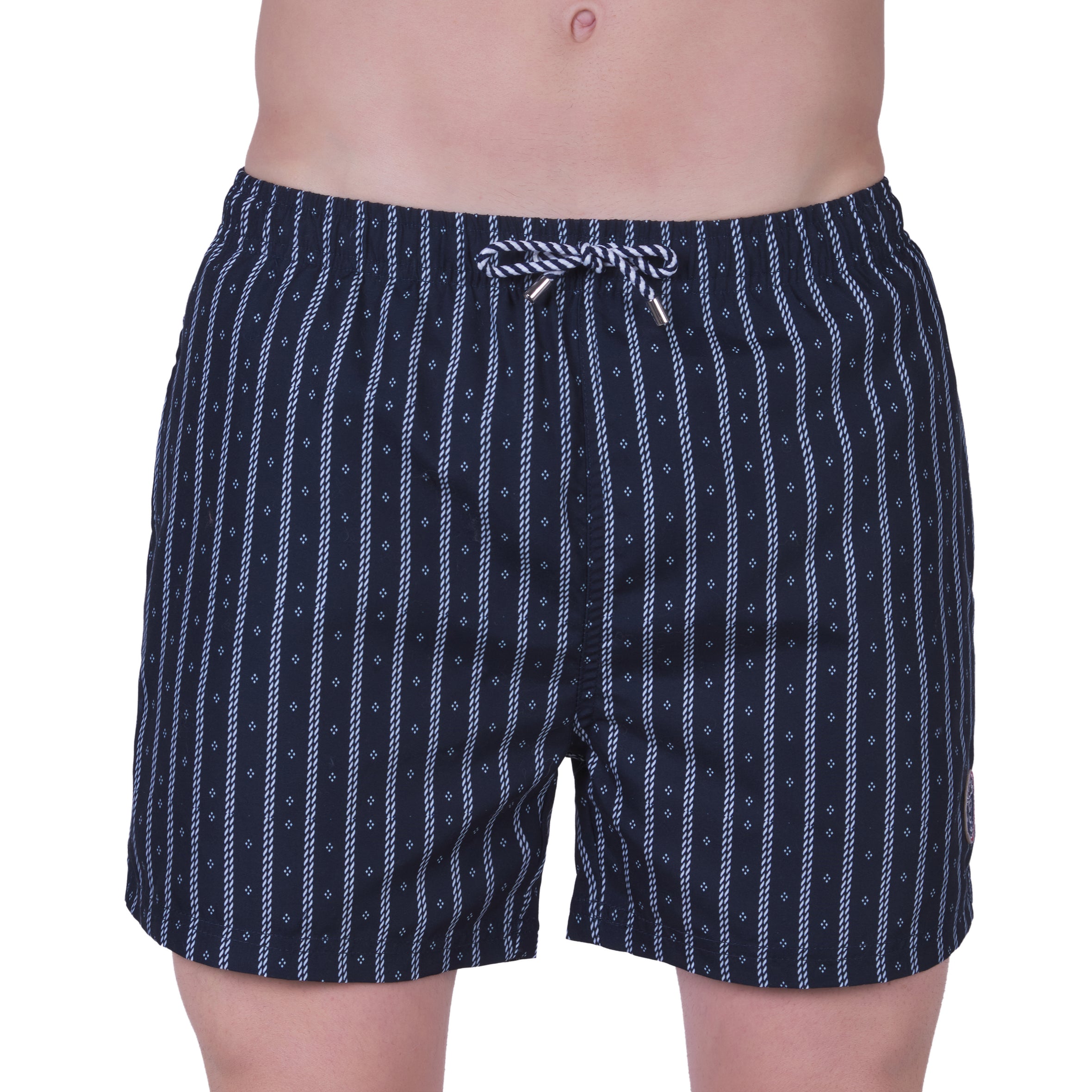 Printed swim shorts with mesh lining, NAVY. With travel pouch!