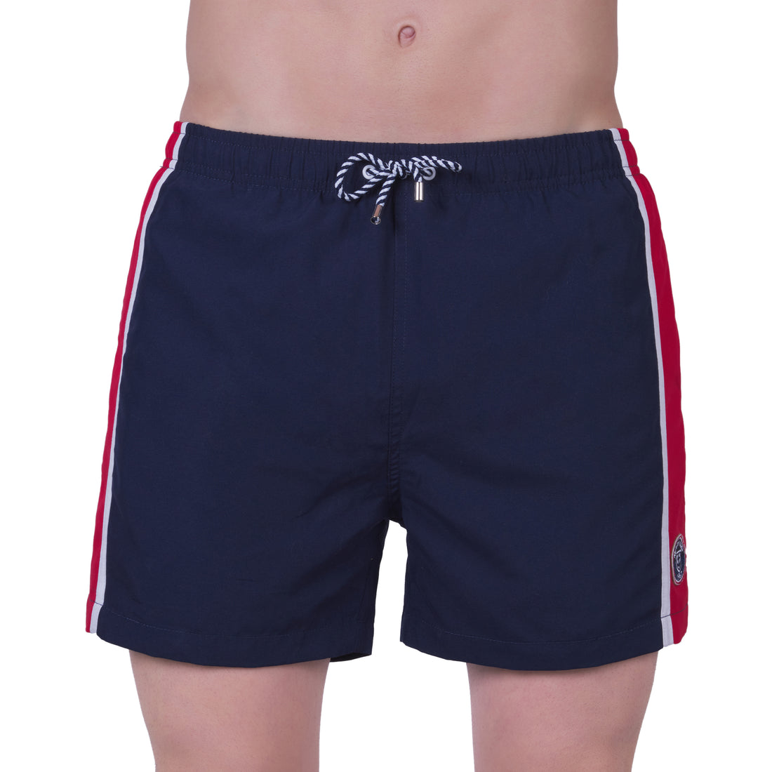 Short de bain bicolore avec doublure filet , MARINE et ROUGE.  Avec pochon de voyage ! 921